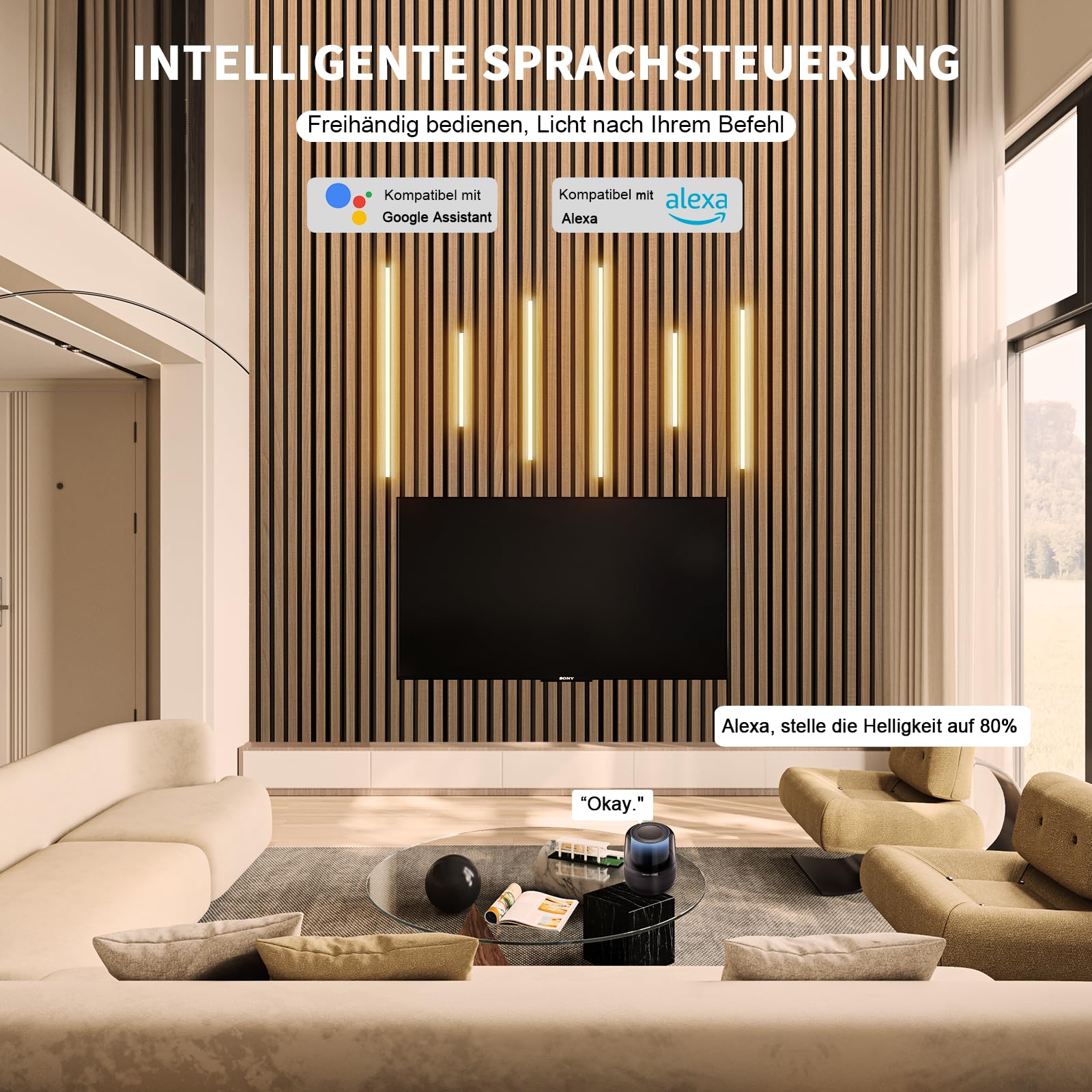 LED Pannelli Fonoassorbenti, 6 Pezzi 2700K-6500K Bianco Caldo a Freddo, Striscia LED Dimmerabile Compatibile Alexa, Autoadesiva con Controllo APP e Telecomando per Pannelli Acustici (40*2+60*2+90*2cm)