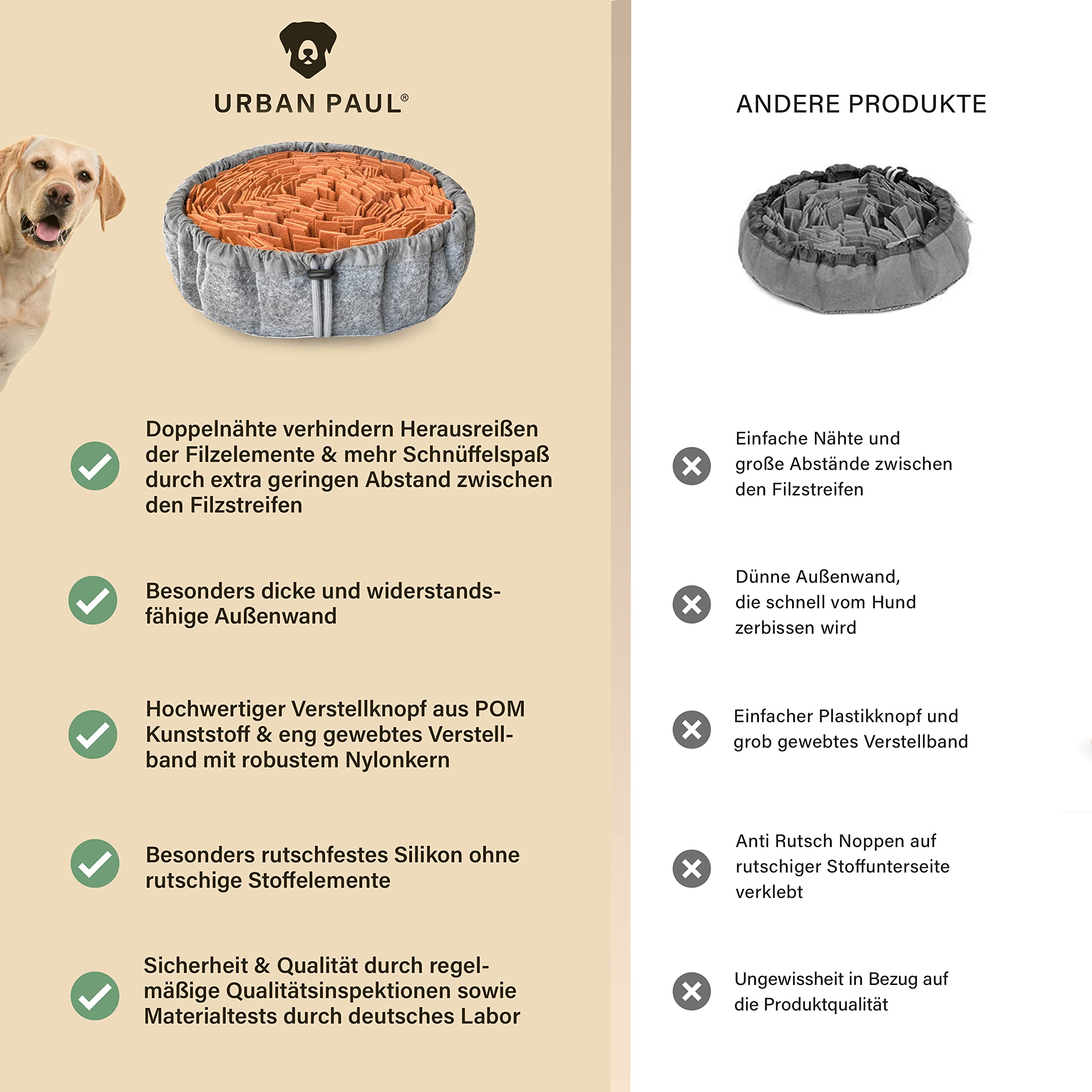 Schnüffelteppich für Hunde - Beste Materialien - extrem widerstandsfähiges Hundespielzeug - größenverstellbar und waschbar (grau)