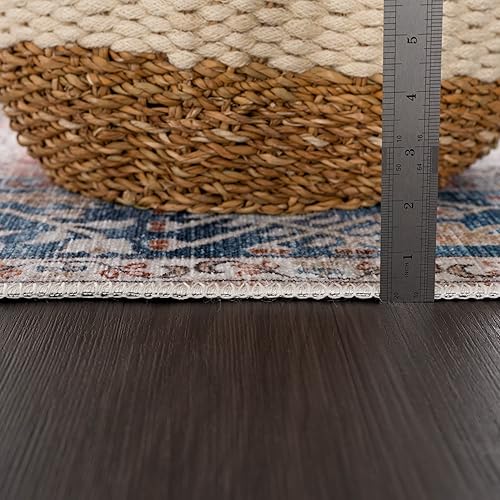 Miniatura 7 de Bloom Rugs - Alfombra caminera Caria lavable, antideslizante, de 3,66 m, color beige y azul océano, para entrada, pasillo, baño y cocina, tamaño