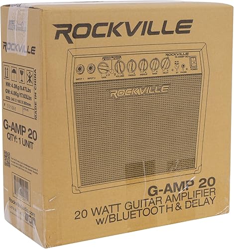 Miniatura 9 de Rockville G-AMP - Amplificador combo de guitarra de 20W con Bluetooth, delay, entradas duales de guitarra, limpiooverdrive, controles de EQ,