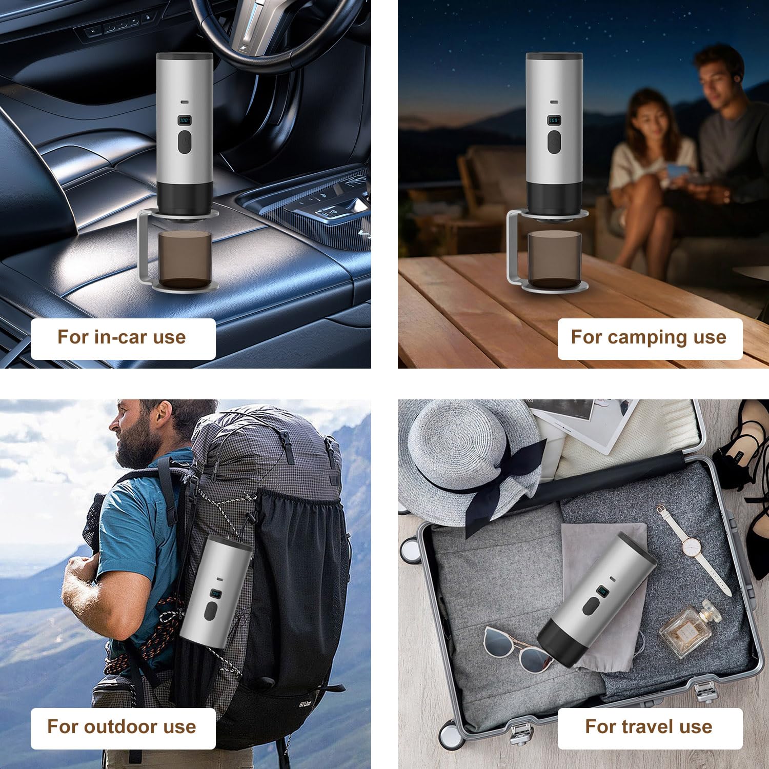 Cafetera portátil 3 en 1 con batería, con soporte, máquina de café espresso con USB, compatible con cápsulas y café en polvo, calentamiento rápido de 3 minutos, para viajes, camping y familias