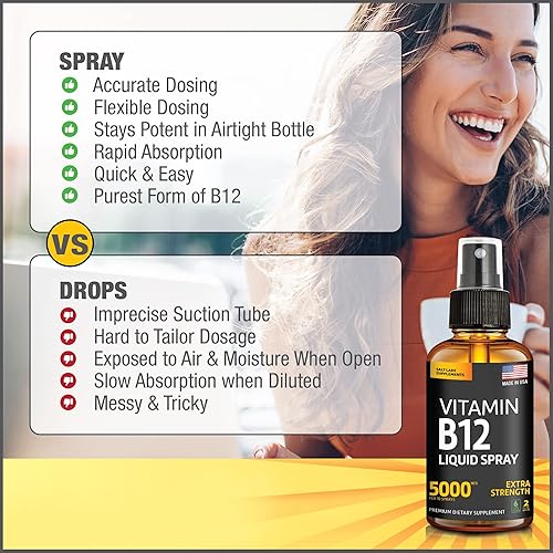 Miniatura 5 de Vitamina B12 Sublingual - Spray de vitamina B12 vegano - Metilcobalamina vitamina B12 líquido aumenta la energía y el estado de ánimo - Sin gluten y