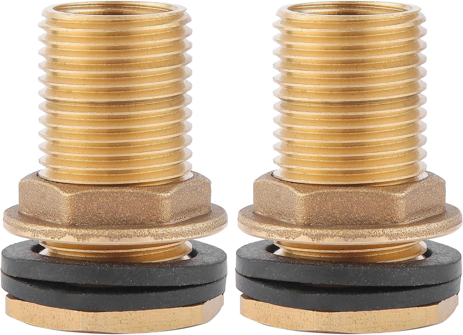 2 PCS Bulkhead Fitting, Solid Brass, 3/8" NPT Female-1/2" NPT Male Water Tank Connector for Rain Barrels, Aquariums, Water Tanks, 2 Rubber Rings Stablizing
