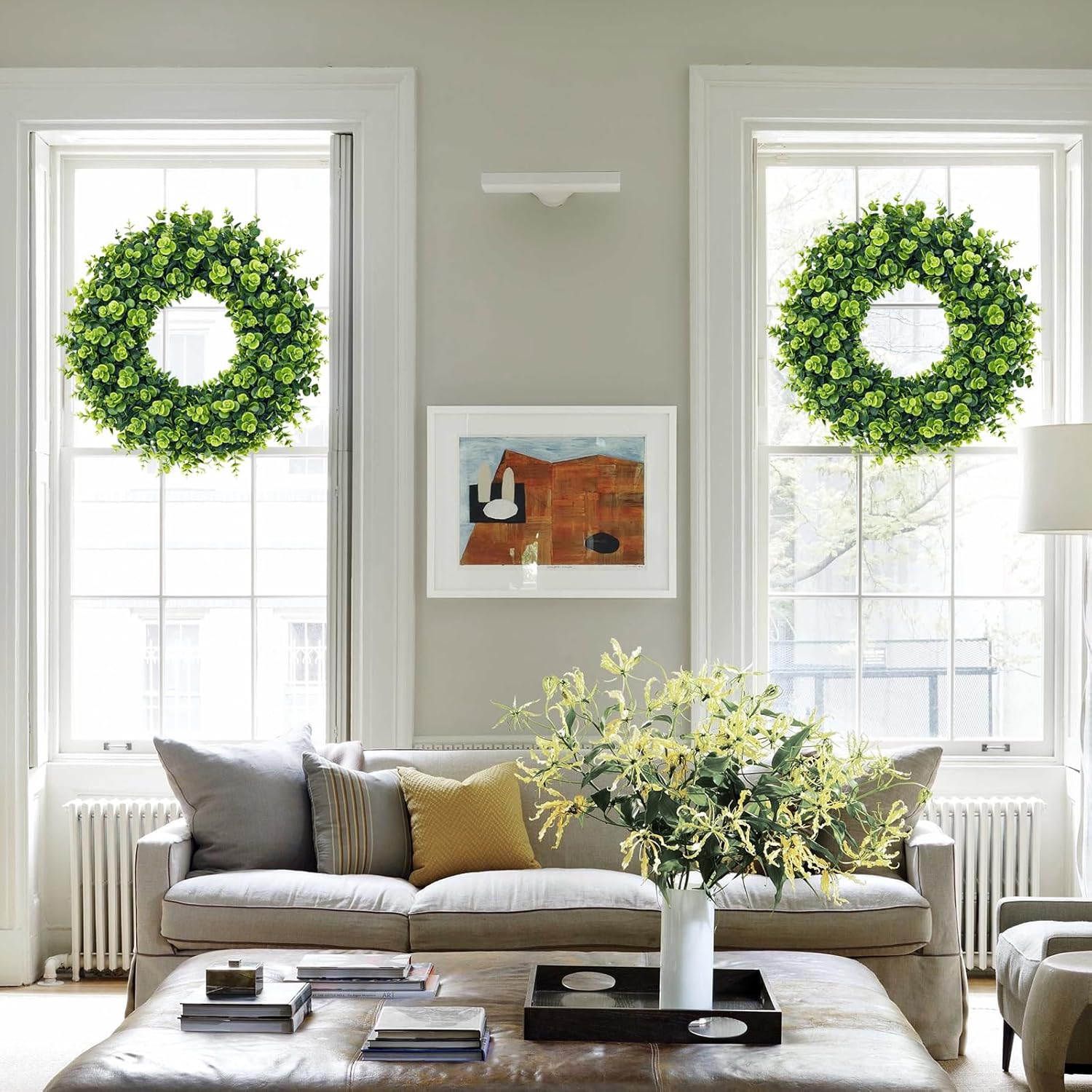 20Inch Boxwood Wreaths, Spring Summer Wreath for Front Door Perfect for Winter All Season Year Round Decor, Faux Boxwood Wreaths Ideal for Front Door Indoor Outdoor Windows Farmhouse