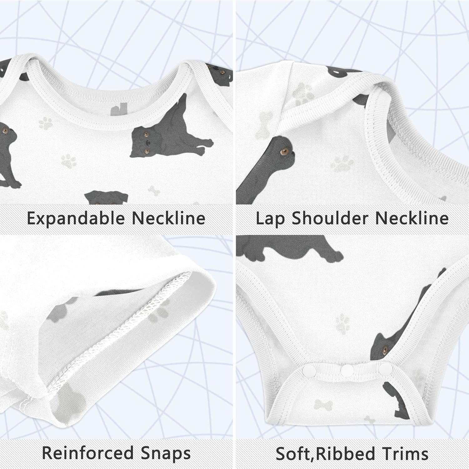 vvfelixl Baby Girls' Bodysuits Black Pug White Short Sleeve Cotton Baby Clothes For Girls 0-24 Months - Image 3