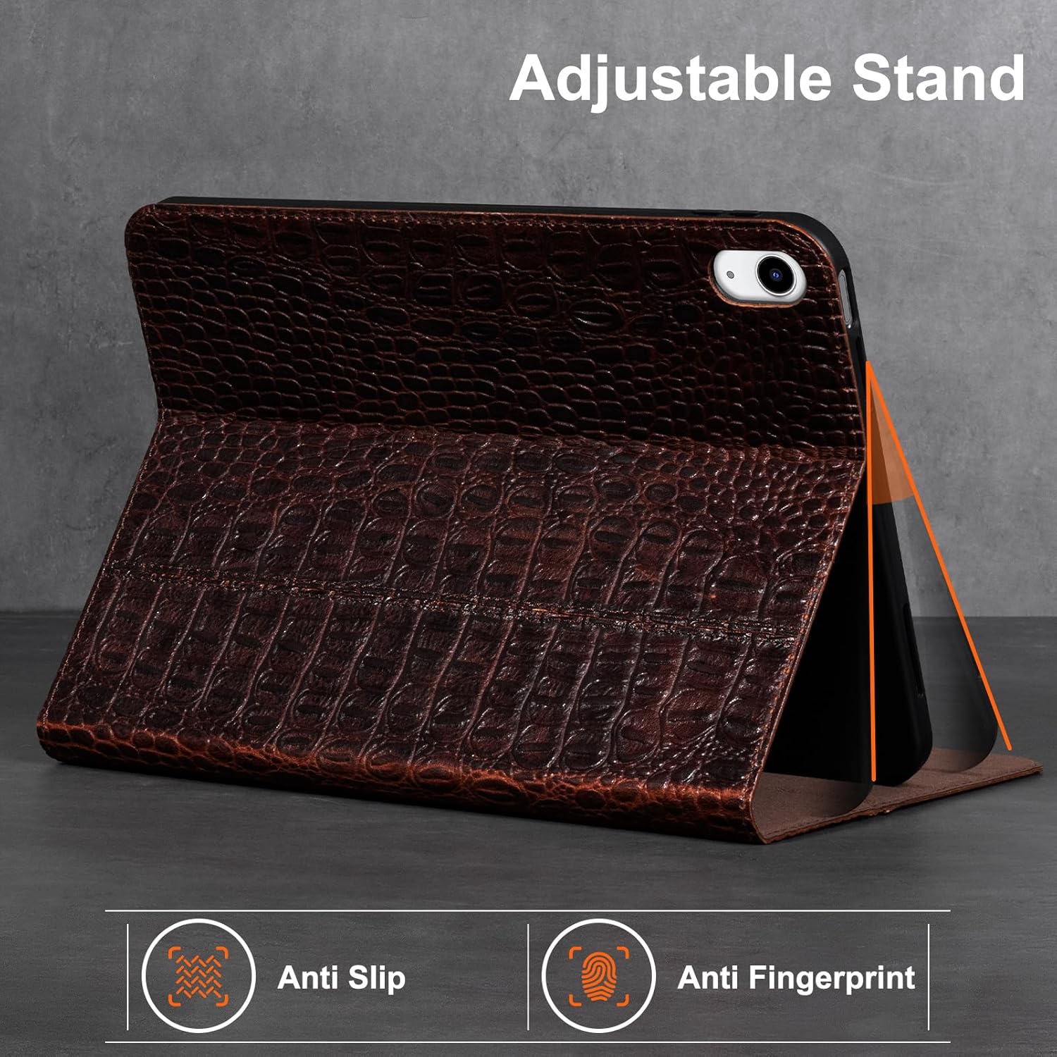 Gexmil Leather Case for iPad (A16) 11th Generation 11 Inch 2025, iPad 10th Generation 10.9 Inch 2022,Protective Cover with Pencil Holder,Auto Sleep/Wake,Anti Slip,Brown Crocodile