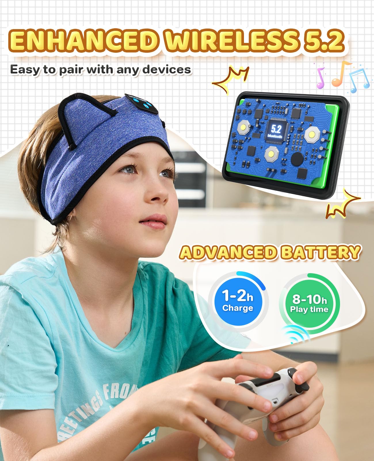 KIDSBAND Auriculares para niños, auriculares Bluetooth para niños con diadema ajustable, conector de 3,5 mm para la escuela, auriculares plegables para niñas y niños, tablet Kindle, teléfonos