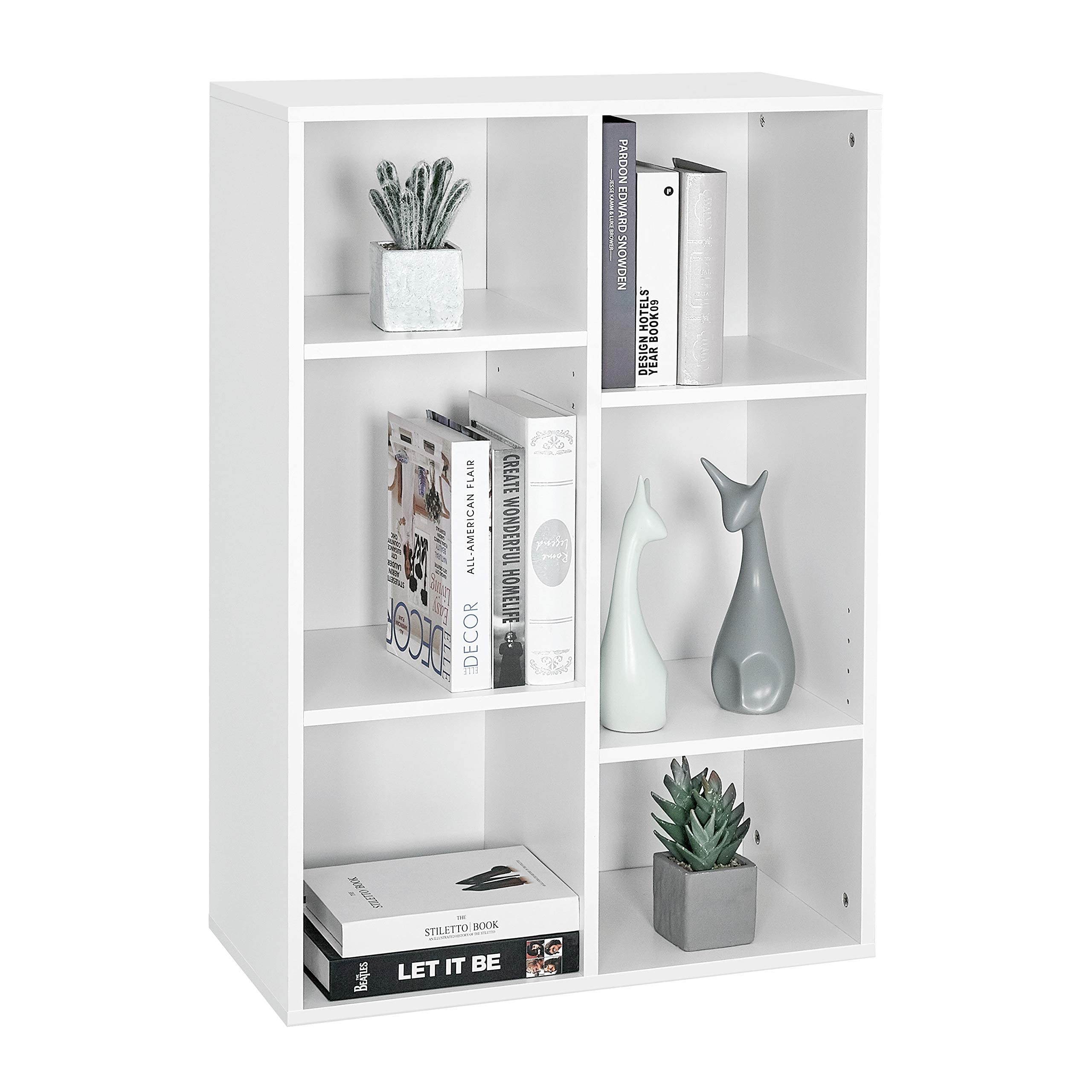 Mondeer Bücherregal, Regal mit 6 Fächer aus Holz, Weiß Modern für Wohnzimmer Arbeitszimmer, 60.5x30.3x90cm