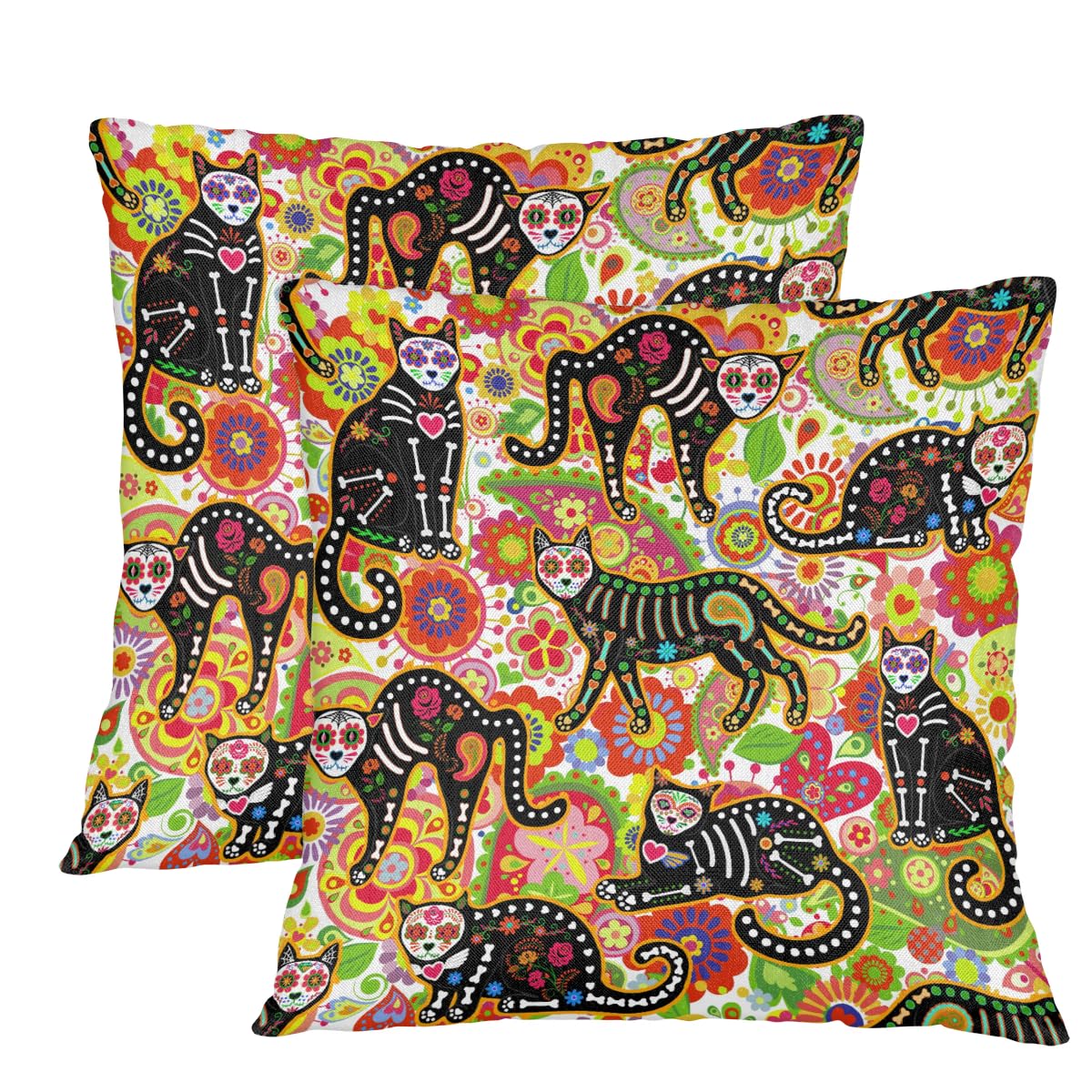 Housse de coussin chat Paisley 61x61 cm de style mexicain et bohème pour canapé
