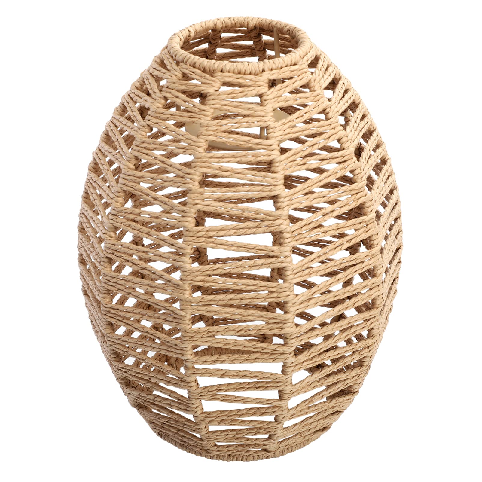 Cabilock Hand-Woven Braided Rope Lampshade 9.64X7.08X7.08 Inch Wicker Pendant Light Cover for Living Room Bedroom Warm Ambient Lighting