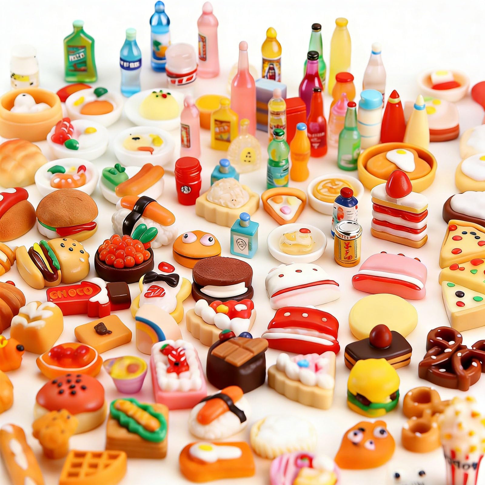 50Pcs Mini Brands Food, Realistic Pretend Food, Mini Stuff for Dollhouse Kitchen Accessories, DIY Crafts Phone Case Hair Clip Photo Frame Stationery, Best Party Gift
