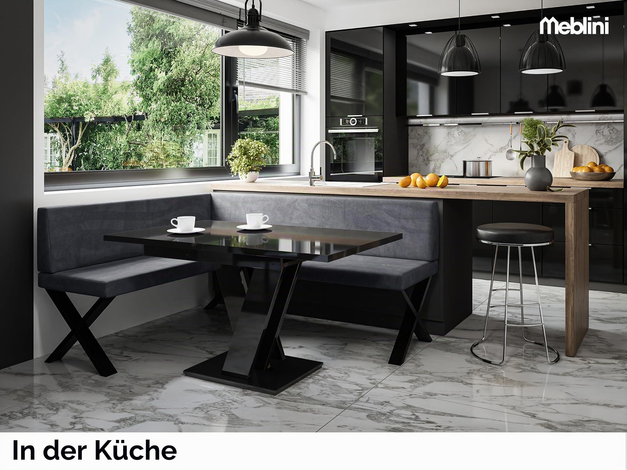 MEBLINI Eckbank für Esszimmer - Küchenbank - Essecke - Sitzecke Küche - Toni - X-Beine 128x168x87cm Links - Dunkelgrau Samt