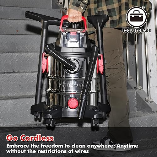 Miniatura 5 de Shop-Vac Aspiradora inalámbrica en húmedo y seco de 20 V, 5 galones, 4.7 CV pico, succión fuerte de 10 kPa y soplador, aspiradora de tienda