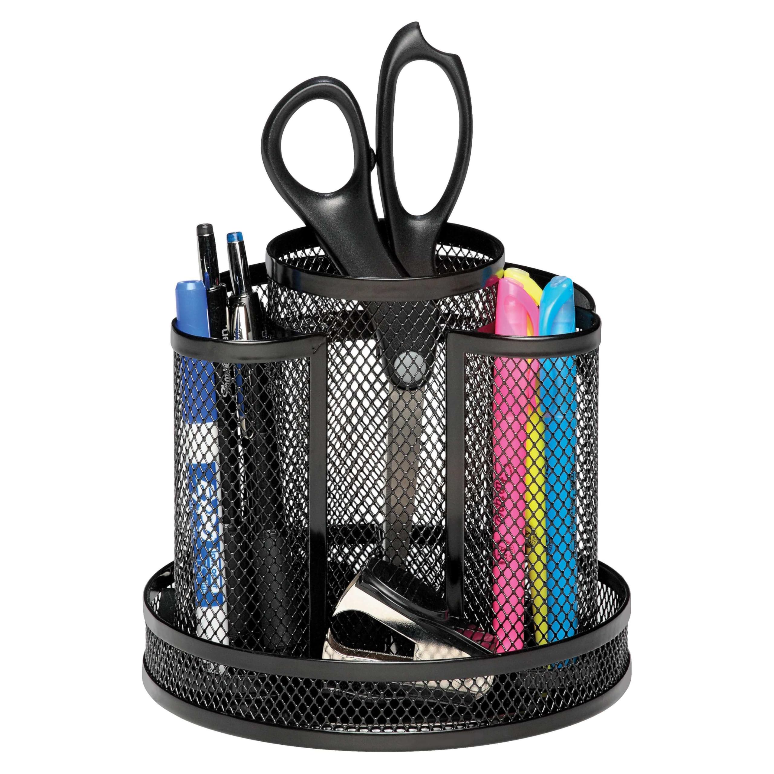 Rolodex Desk Organizer, Rotating Office Supply Caddy, Mesh Black (6.5" x 6.5" x 6.25") - Spinning Pencil Holder, Teacher Essentials