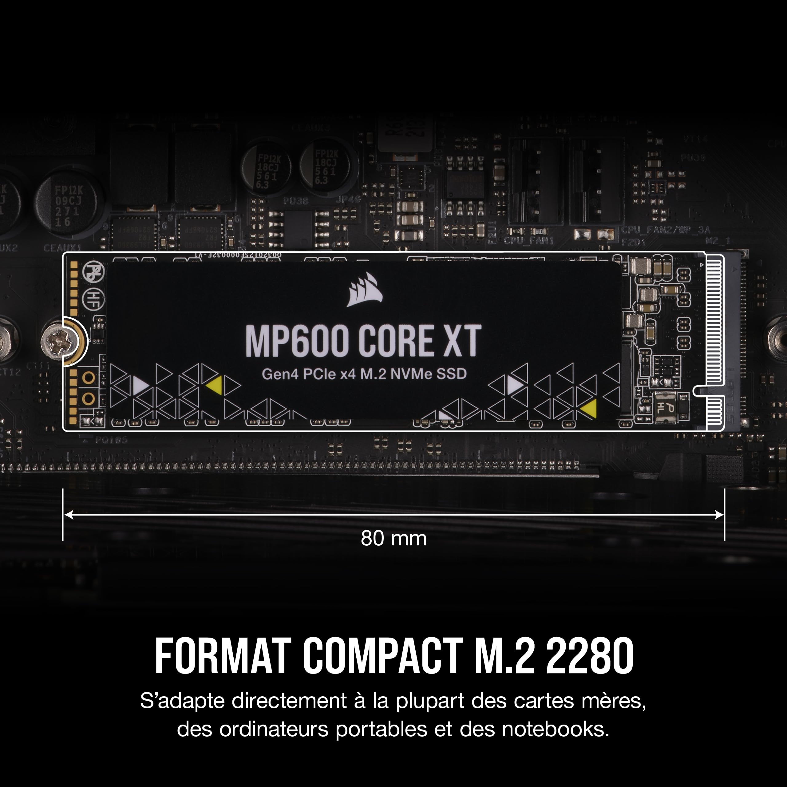 Corsair MP600 Core XT 1To M.2 PCIe Gen4 NVMe SSD – Jusqu'à 5900 Mo/s – QLC NAND – M.2 2280 – pour Ordinateurs Portables et de Bureau PCIe 4.0 – Noir