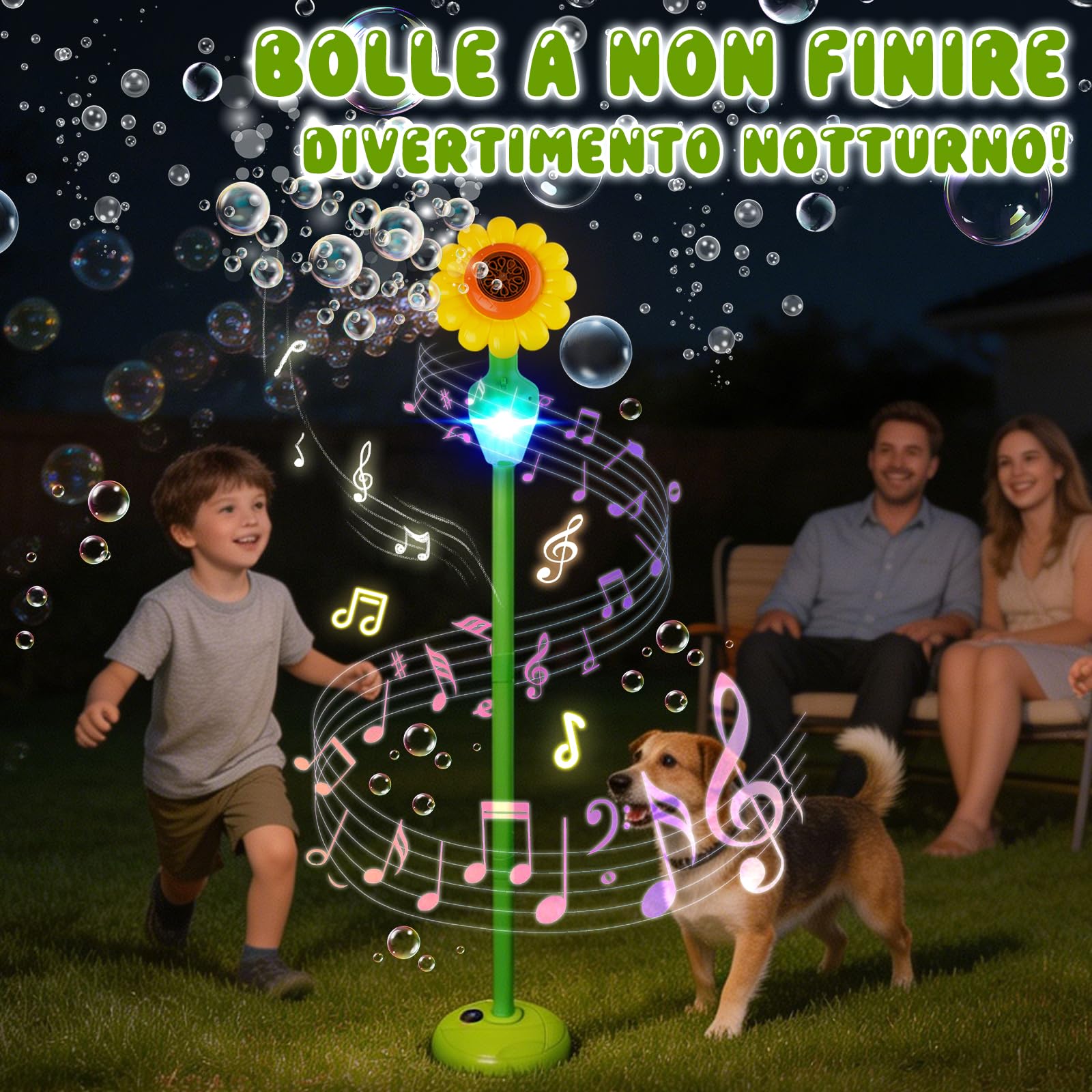 Macchina per Bolle Automatica, Macchina per Bolle di Sapone Ricaricabile con Luci e Musica per Bambini, All'Aperto, Giardino, Compleanno, Matrimonio, Festa, con Telecomando (Giallo)