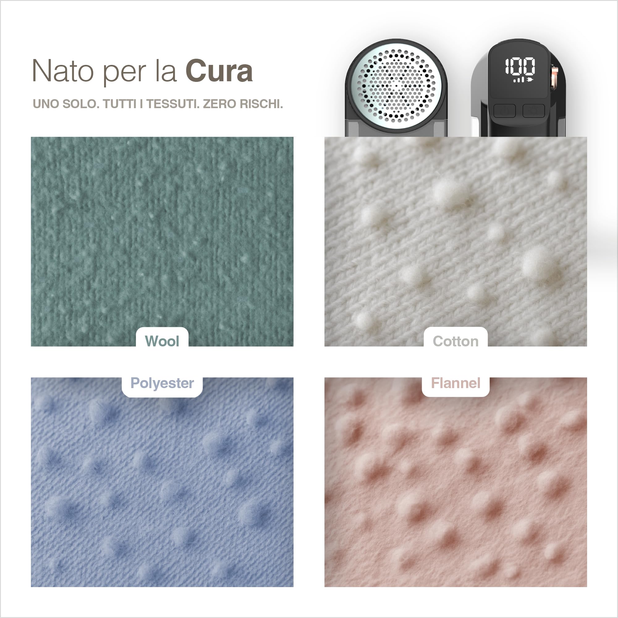 PORTENTUM Levapelucchi Elettrico con Luce LED – Display Digitale, 3 Velocità fino a 9.000 RPM, Lama a 6 Foglie, Grande Serbatoio, Togli Pelucchi per Abiti e Casa Ricaricabile USB C, Potenza Reale 15W