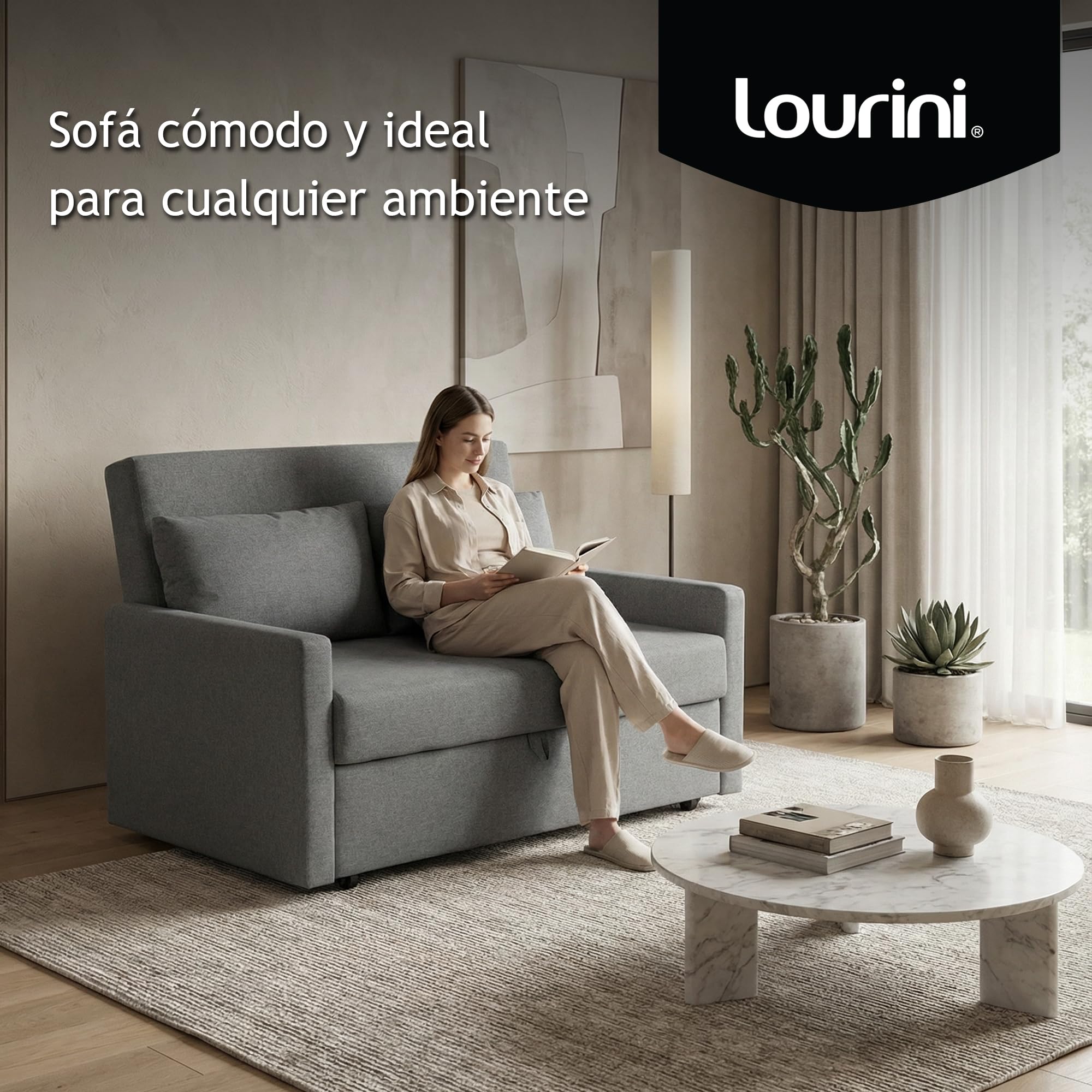 Sofá Cama 2 Plazas, Sillón Cama Plegable Convertible, Sofa Bed Double Matrimonio 132 cm, Extraíble y Extensible, Dos Plazas, Máxima Comodidad, Moderno y para Espacios Reducidos