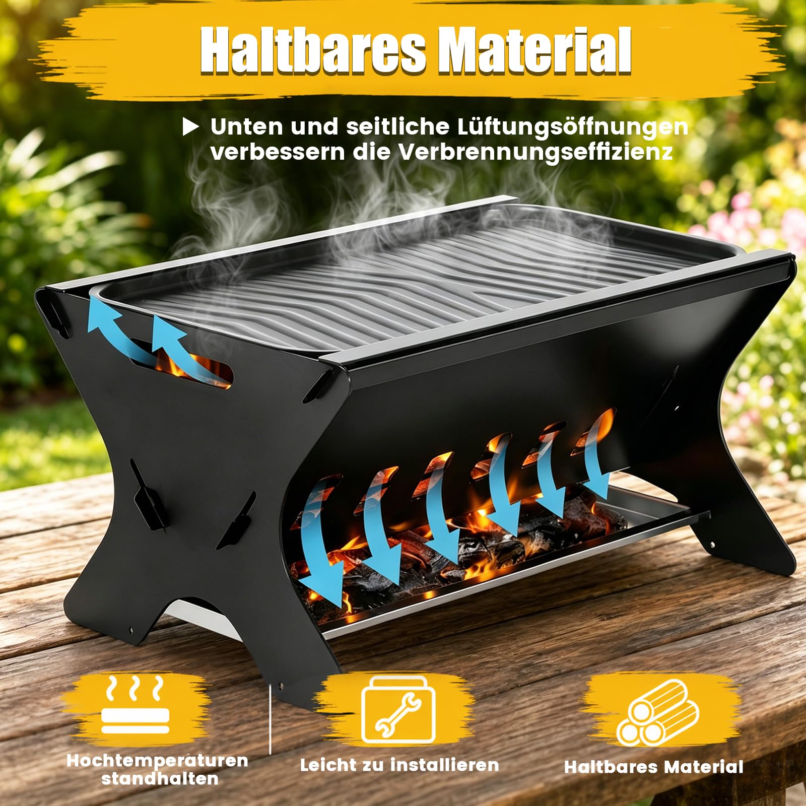 GFTIME Barbecue à gaz portable avec système d'emboîtement, fonctionne au gaz et au charbon de bois - Avec plaque de cuisson en fonte, sac de transport, barbecue à gaz mobile, parfait pour le camping