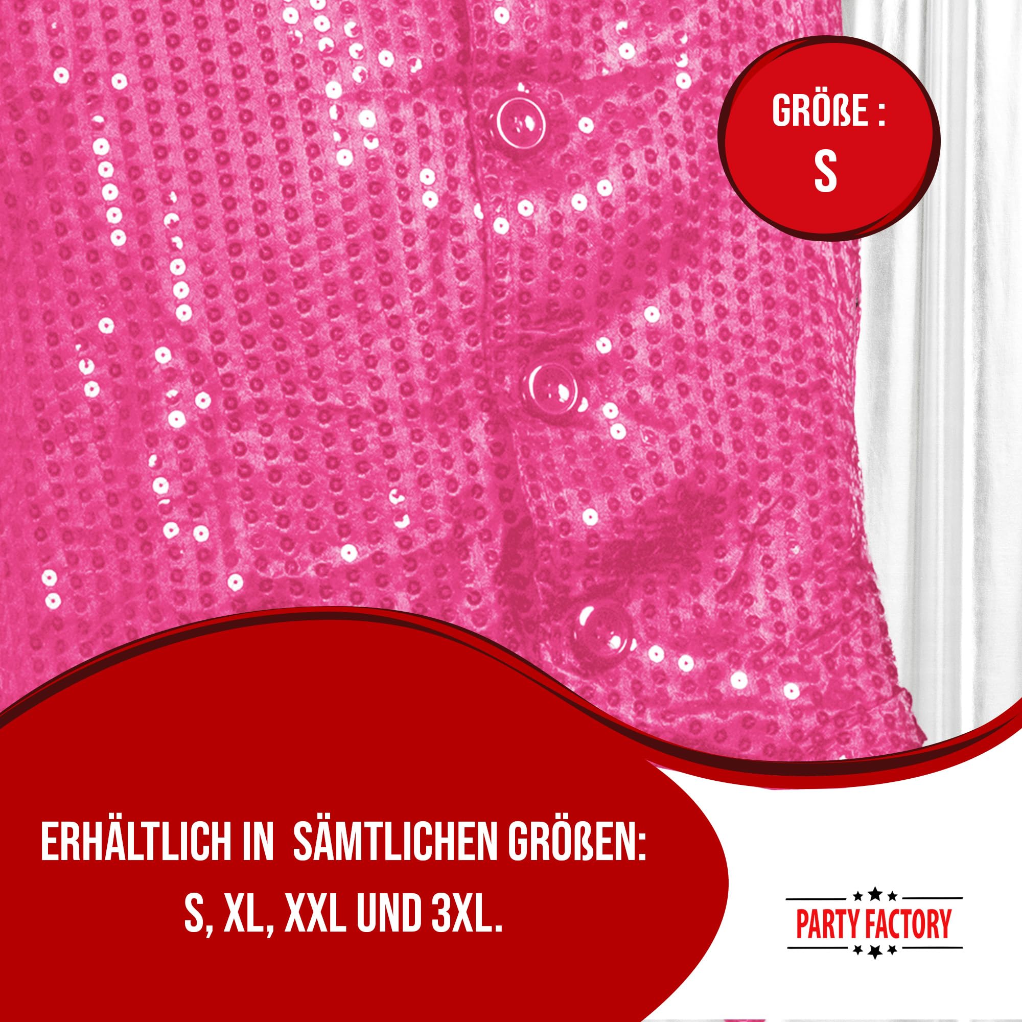 Party Factory Paillettenweste für Damen und Herren, in Pink, Größe S, Unisex Pailletten Oberteil für Party, Shows oder Karneval, Glänzendes Party-Outfit für besondere Anlässe