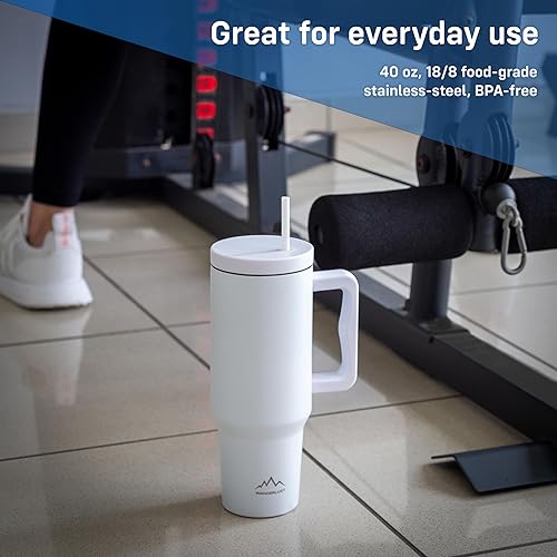 Miniatura 8 de Wanderlust - Vaso térmico reutilizable de 40 onzas con asa y pajilla, mango ergonómico, vaso aislado reutilizable para café y viaje, botellas de