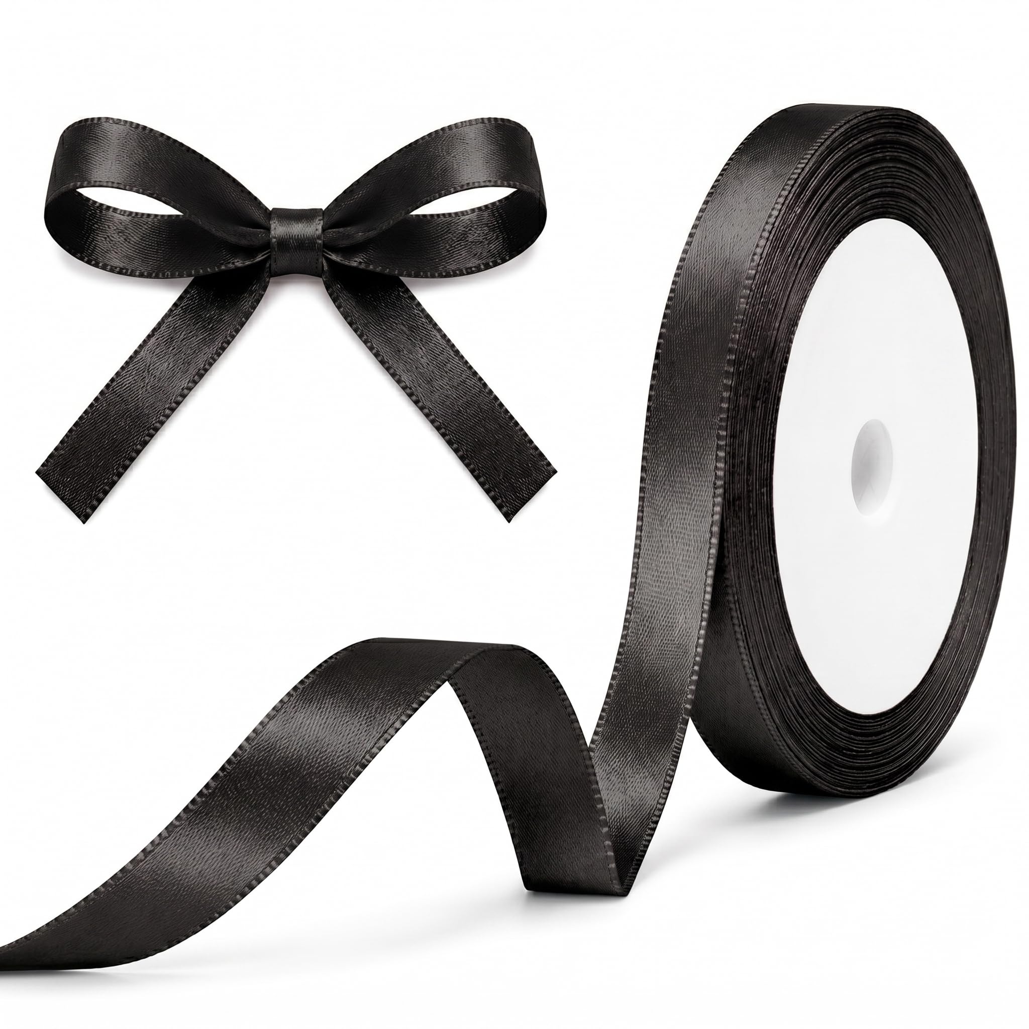 XEANCO 10mm Satin Ribbon, Polyester Ribbon, Enhance Your Crafts & Celebrations, Best for Gift Wrapping, Decorations, Wedding Car Ribbon, Ribbons for Crafting & Bows (Black)
