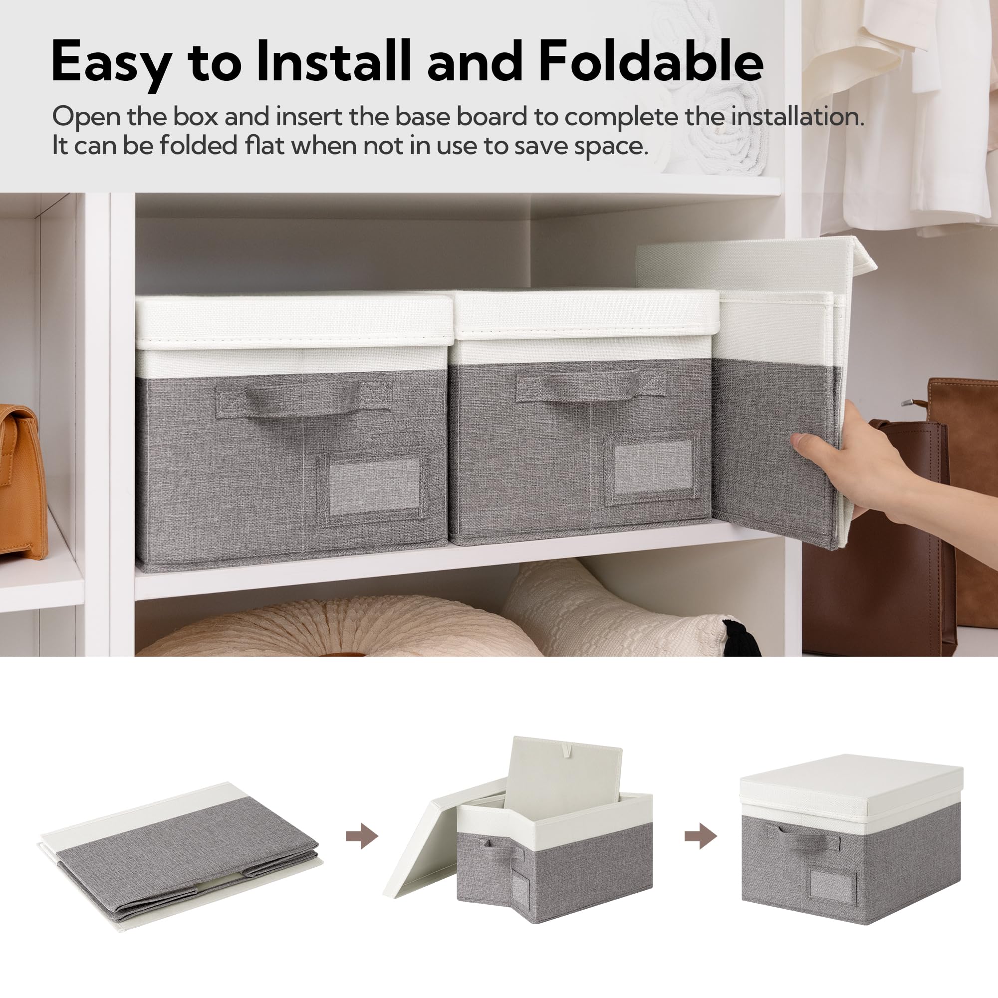 GRANNY SAYS Storage Boxes with Lids Fabric, Pack of 3 Top of Wardrobe Storage Boxes, Wardrobe Clothes Organisers - Image 3