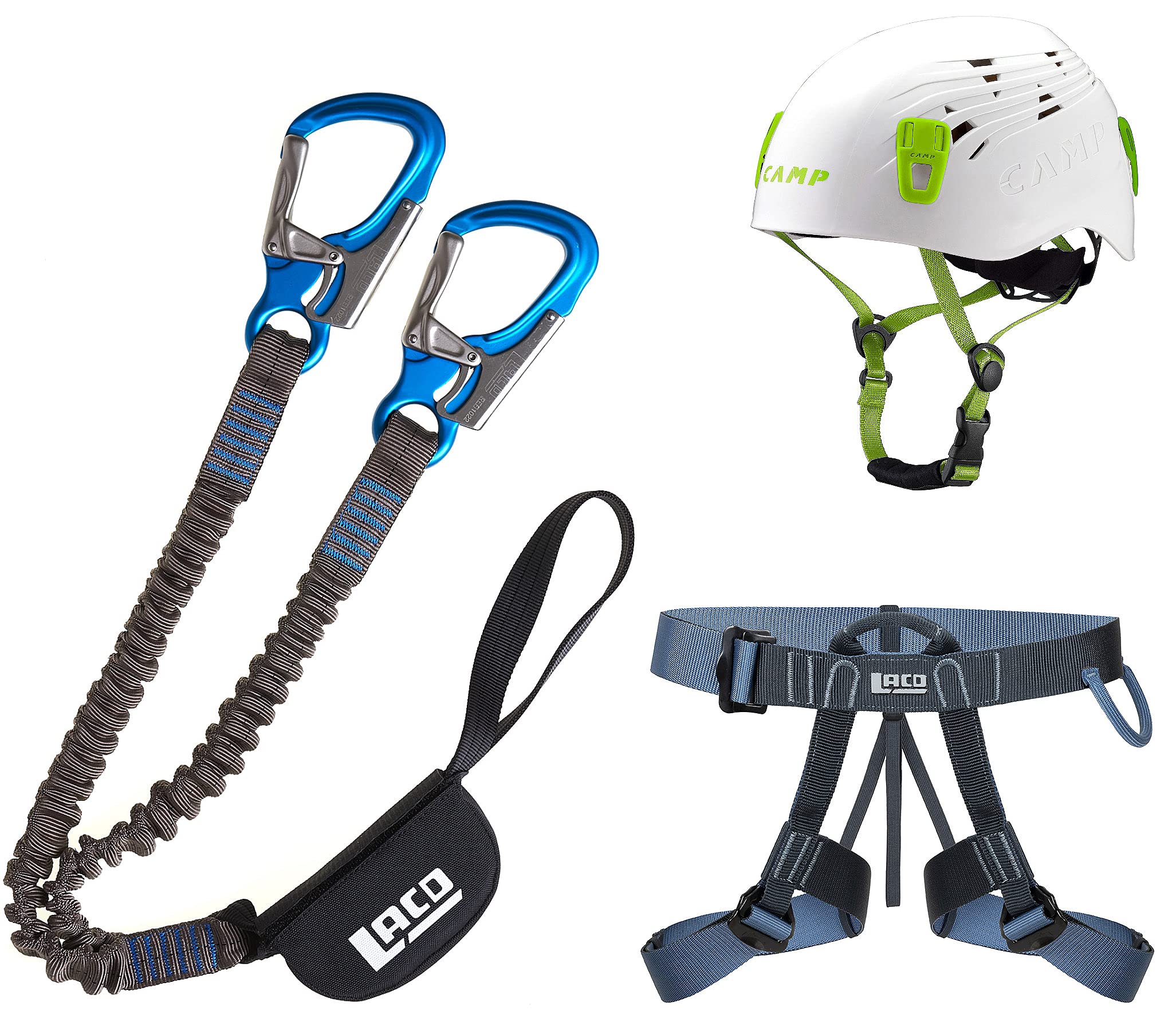 LACD Klettersteigset Pro Evo 2.0 + Klettergurt Easy EXP + Helm Camp Titan White 48-56cm