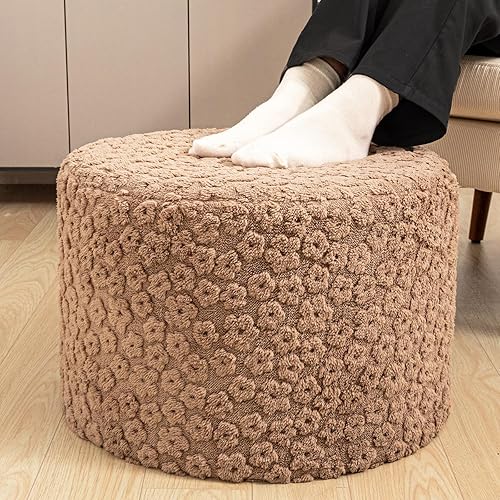Puf otomano redondo de felpa – Reposapiés otomano ultrasuave con relleno de espuma de alta densidad, 20 x 14 pulgadas, puf multifuncional para sala