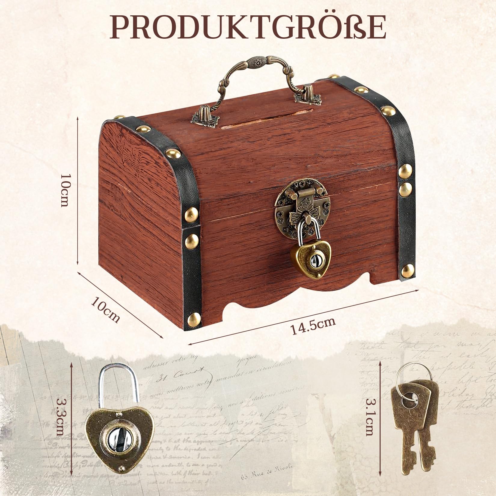 Coffret Trésor Enfant Jeu Coffre Au Trésor Vintage GOIEHIR - Bois Paulownia - 14,5x10x10cm - Serrure à Combinaison - Décoration Pirate Coffret Chasse Au Trésor Anniversaire