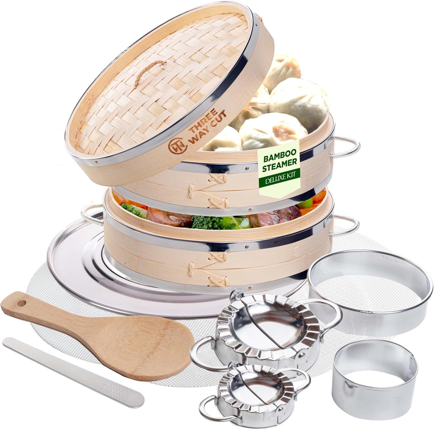 2tier 10" Bamboo Steamer with Reinforcement & Handle