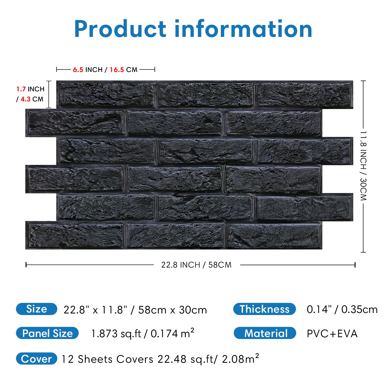 COMSTICKC 3D Wandpaneele Selbstklebend,12 Stück 58 X 30 CM, Ultraleicht Wandverkleidung Steinoptik PVC Wandaufkleber Ziegeloptik Tapete, 3D Wall Panel für Innendekoration, Deckfläche: 2,1 m²