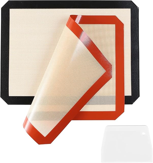 Miorkly Silicone Baking Mat 40*30 CM, Reusable Baking Sheets Non Stick, Silicone Mat Baking, Can Be Used for Oven Mat, Pastry, Silicon Mat for Baking, 3-Piece Set(Black +Red+1Spatula)