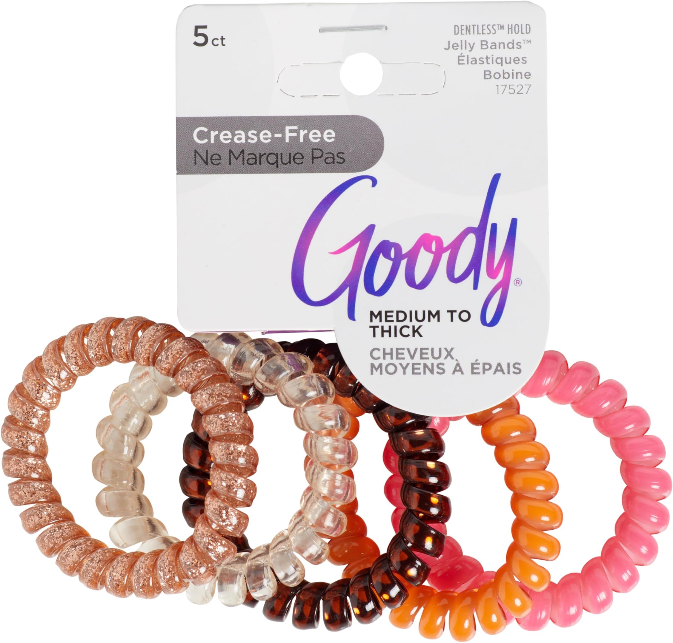 Goody Dentless Spiral Hair Ties, Hair Coils - 5 Ct, Warm Tones, Phone Cord Hair Ties, Secure Hold Jelly Bands for All Occasions, Hair Accessories for Women & Men, For Medium-Thick Hair