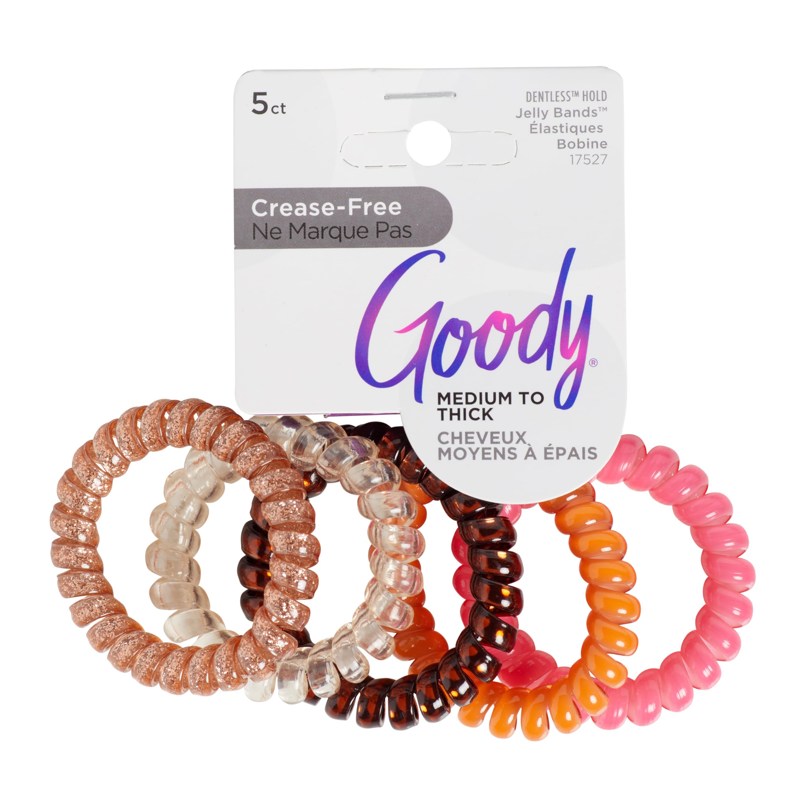 Goody Dentless Spiral Hair Ties, Hair Coils - 5 Ct, Warm Tones, Phone Cord Hair Ties, Secure Hold Jelly Bands for All Occasions, Hair Accessories for Women & Men, For Medium-Thick Hair