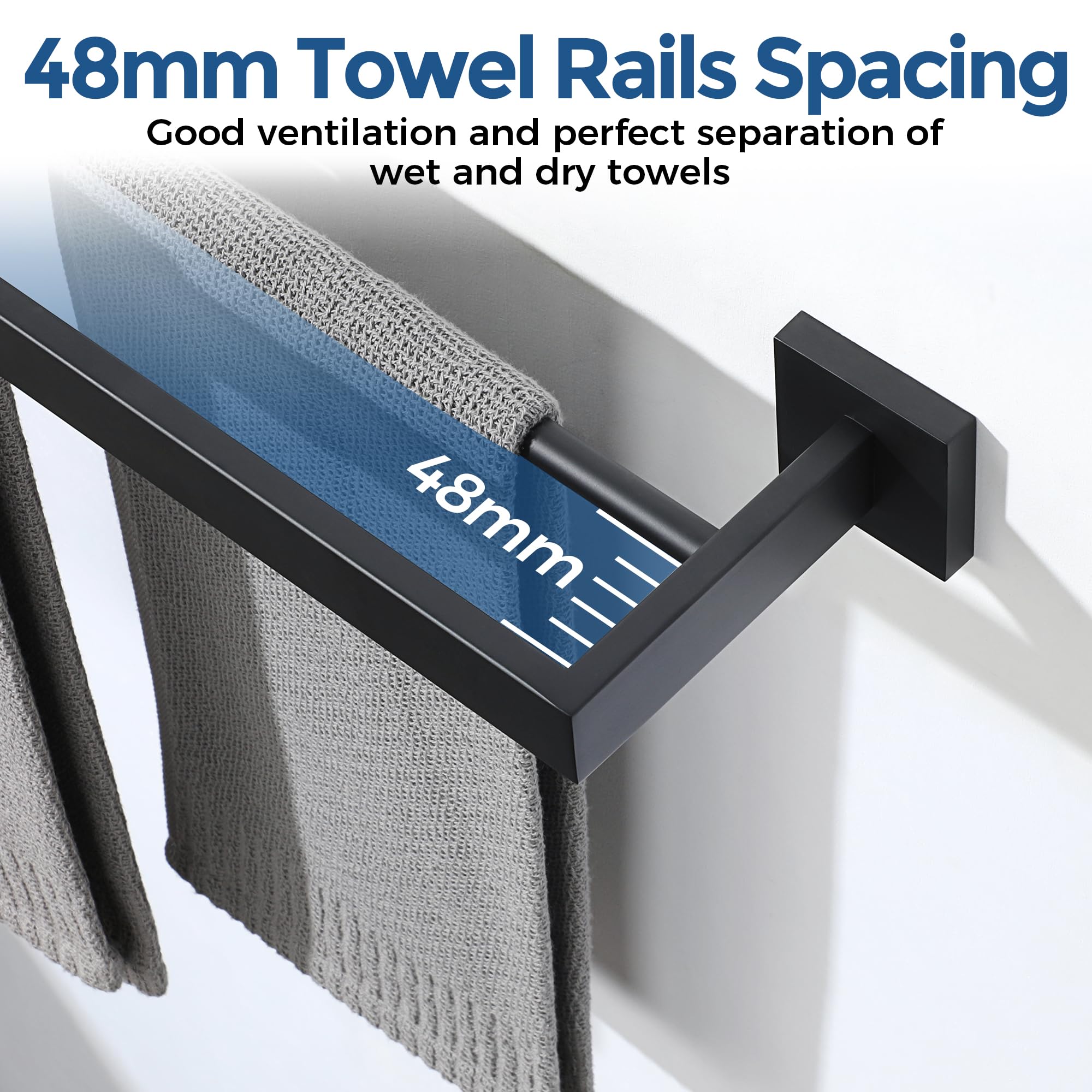 SAYAYO Toalleros de Baño, Toallero Negro Accesorios Baño Doble Colgador Trapos Cocina Acero Inoxidable Toallero Negro para Baño y Cocina 50CM