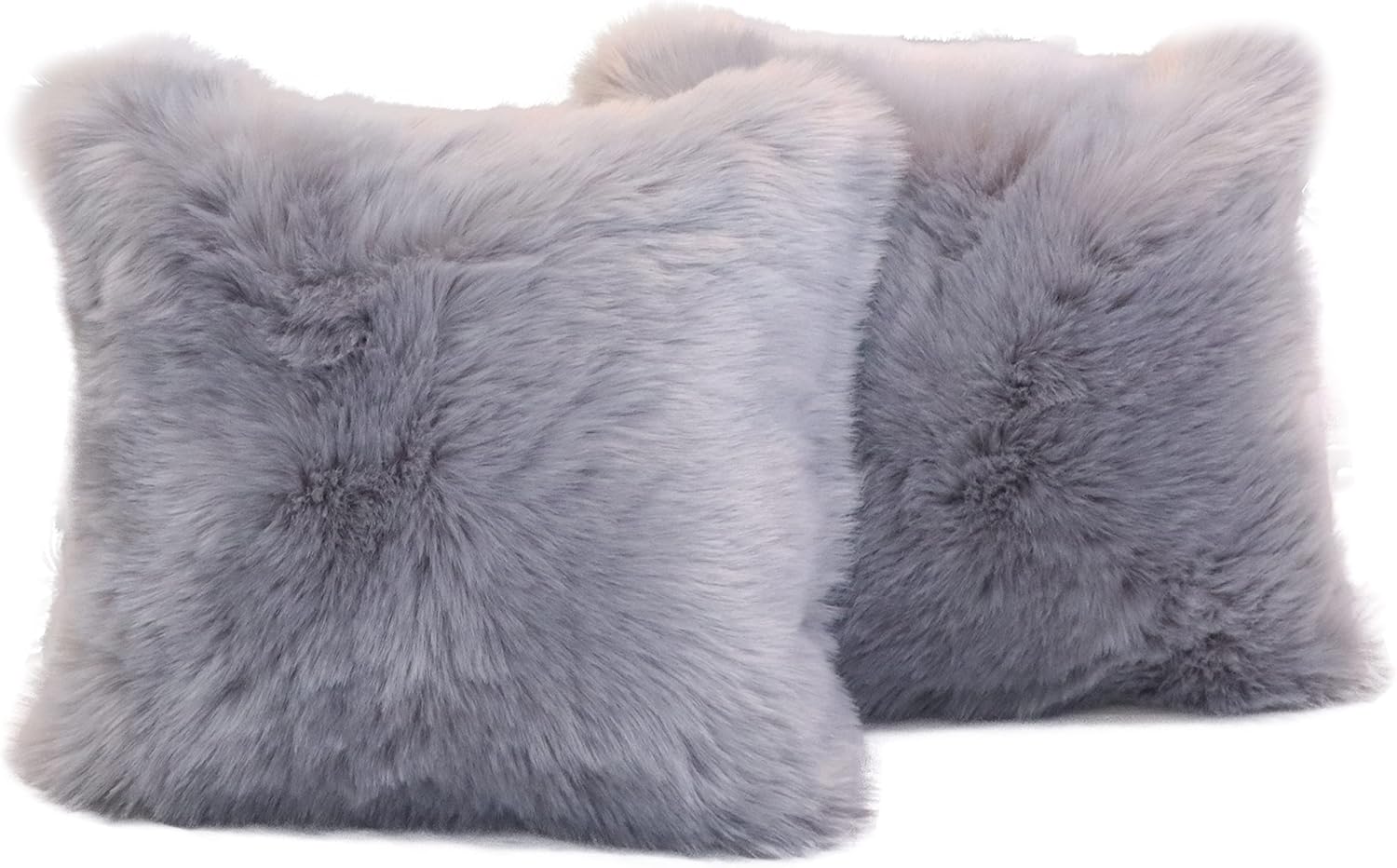 Woolous Faux Sheepskin Fur Throw Pillow Covers - Super Soft Decorative Luxury Cushion Covers for Sofa, Chair, Bed, Pack of 2-18 x 18 Inch, White