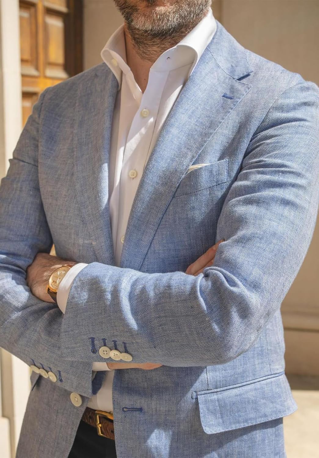 Men Blazer Lightweight Linen Casual Long-Sleeve Business Suit Jacket with Pocket