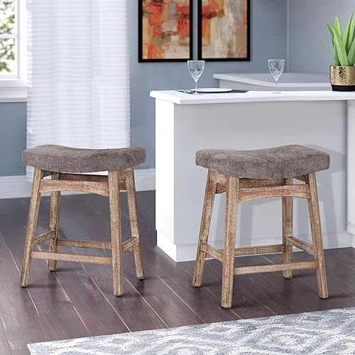 Miniatura 20 de Juego de 4 taburetes de bar de madera maciza blanca para encimera de cocina, taburetes de bar costeros con taburetes tapizados de piel sintética