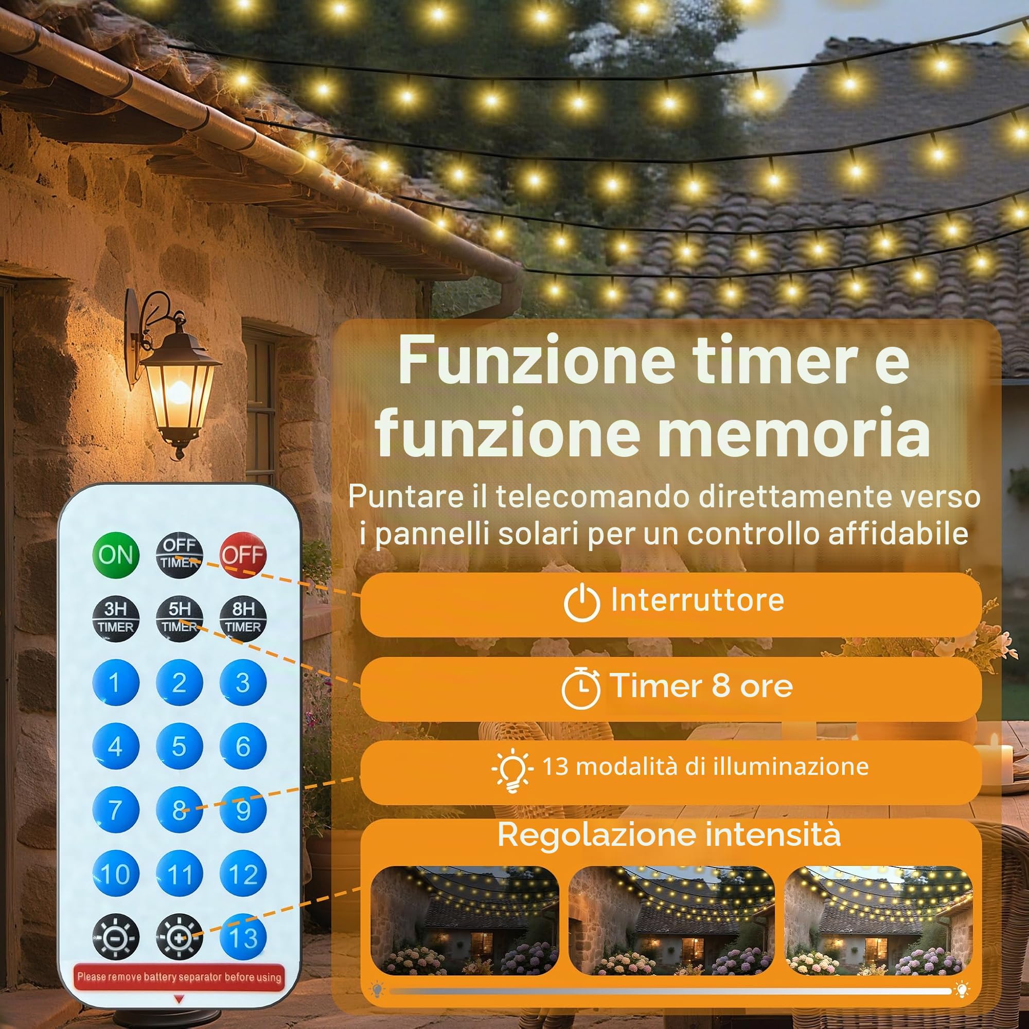 UISEBRT Ghirlanda luminosa solare per esterni di Natale 100 m 1000 LED bianco caldo, 8 modalità e timer