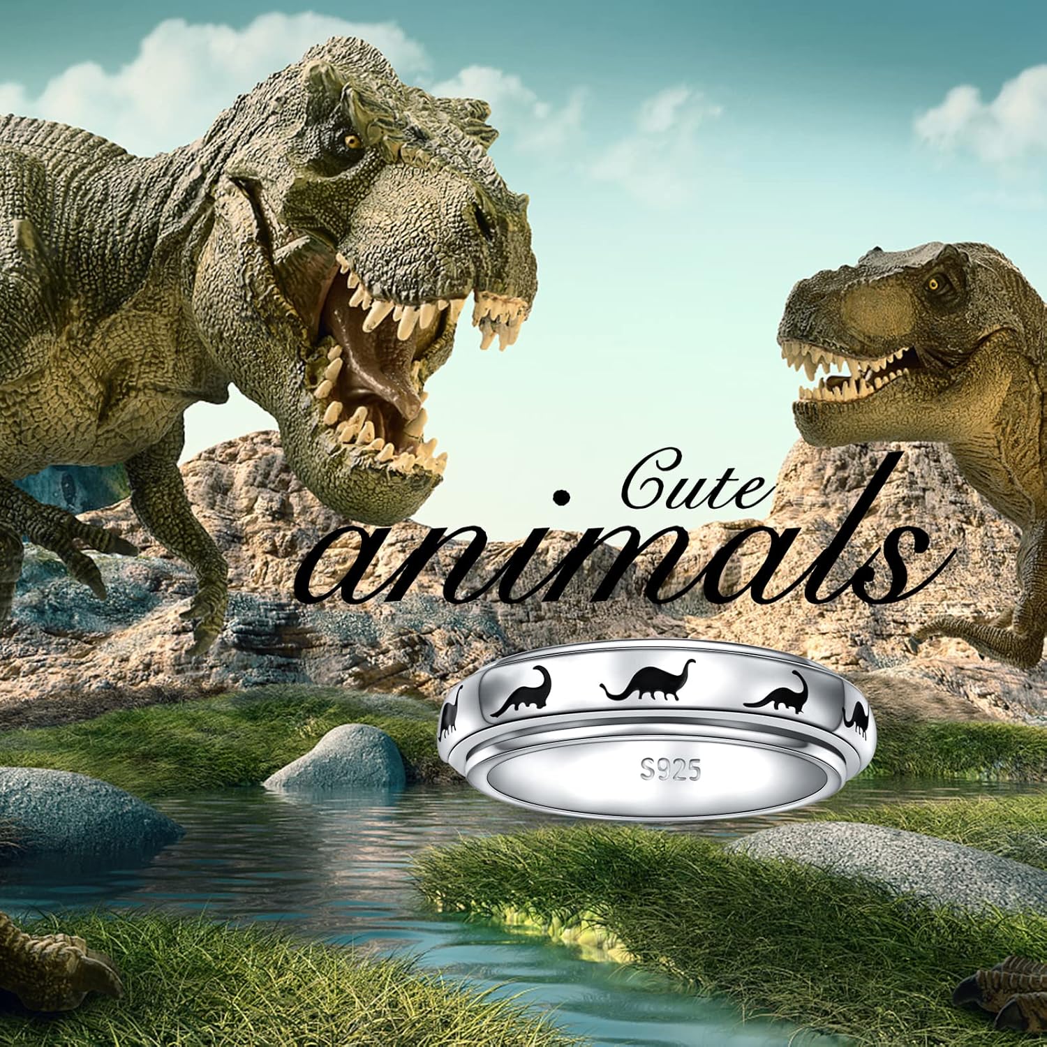 Yearace Spinner Rings for Anxiety 925 Sterling Silver Rotatable Musical Note/Faith Over Fear/Dinosaur Stress Relieving Fidget Ring Jewelry Gift for Women Men