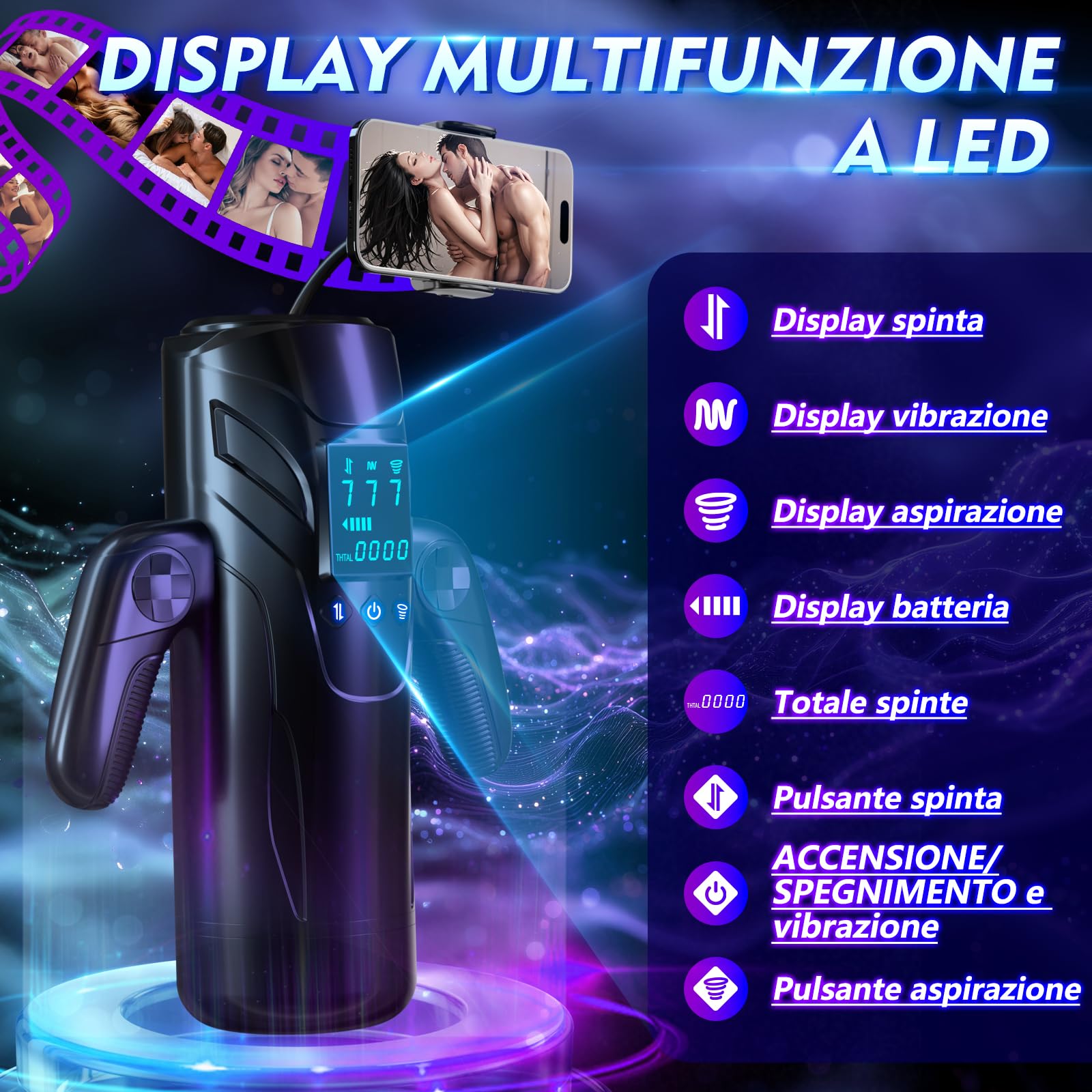 Masturvatore per Uomo Sex Toy - Masturvatore Sexytoysys Uomo con 7 Modalità di Suzione, Spinta e Vibrazione, 3D Vagina Toys Sessuali per Uomini Masturbazione Maschile con Schermo LED