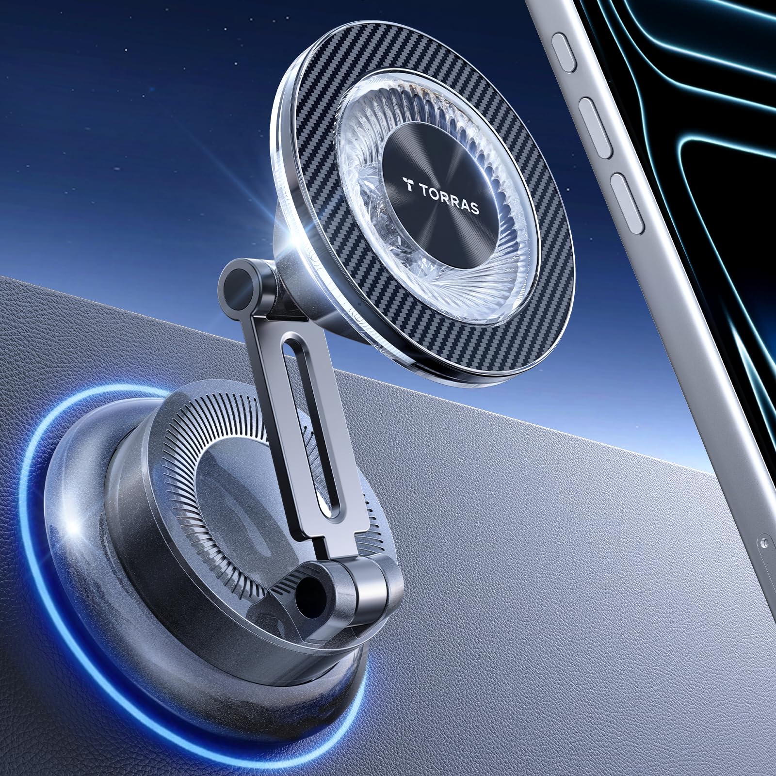 TORRAS 2026 Upgraded Vacuum Car Phone Holder for MagSafe Car Mount [98+ LBS Strongest Suction | 24 N58 Magnets] 360° Adjustable Magnetic Phone Holders for Your Car, for iPhone 17-12 Pro Max Plus Air