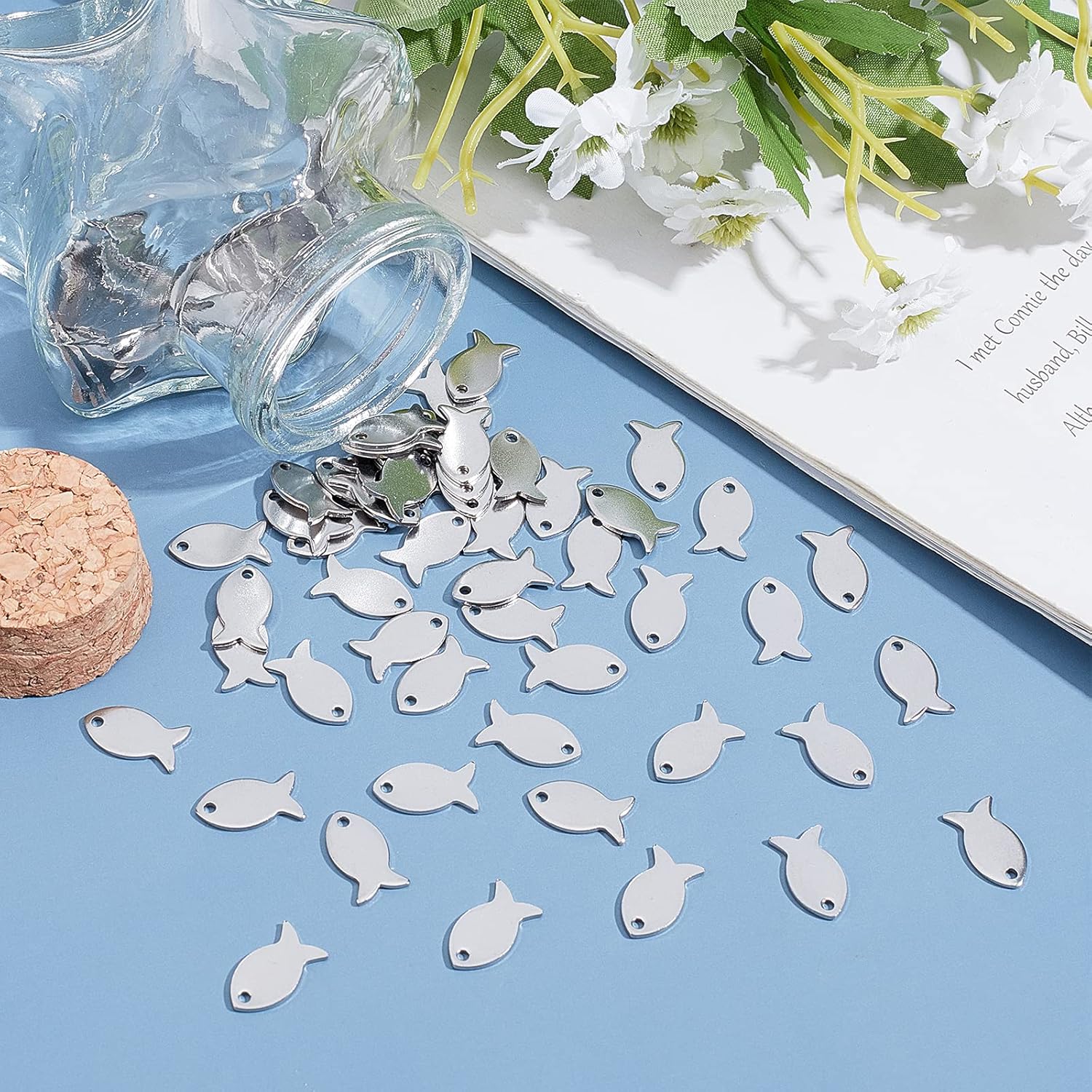 UNICRAFTALE 100pcs 13mm Long 304 Stainless Steel Charms Fish Dangle Charm 1mm Hole Silver Tone Pendants for DIY Crafting Necklace Bracelet Jewelry Making 13x7x1mm - Image 4