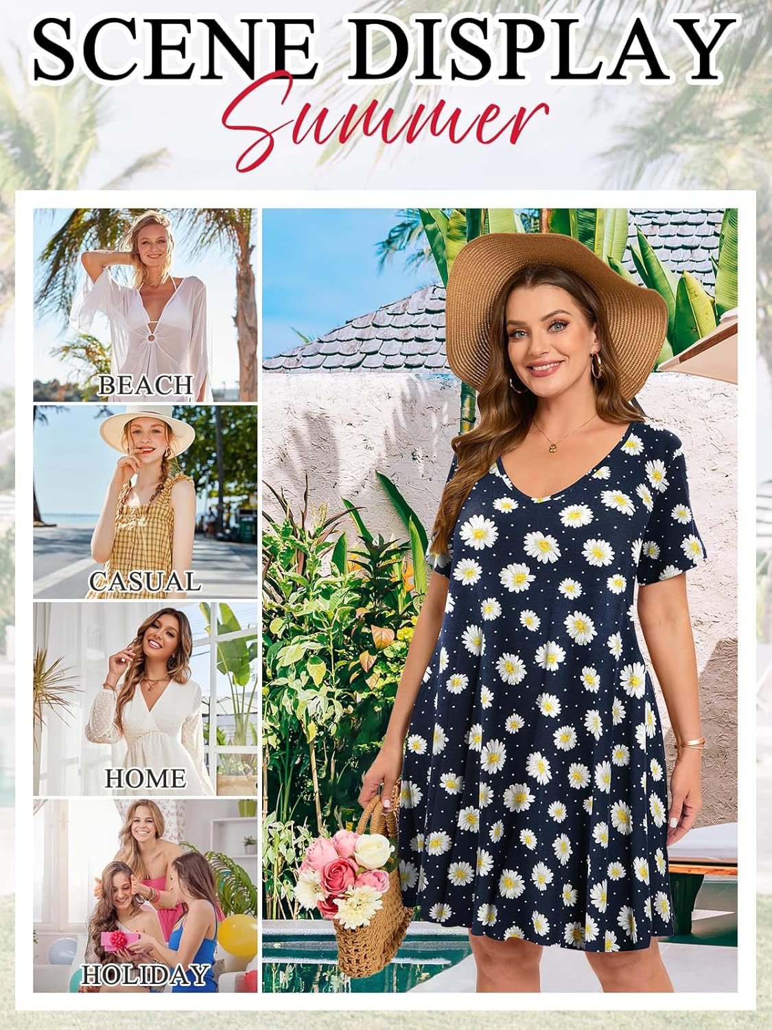 ZENNILO Women's Plus Size Swing Dress with Pockets Casual Summer Dresses V Neck Short Sleeve T Shirt Dress for Women - Image 8