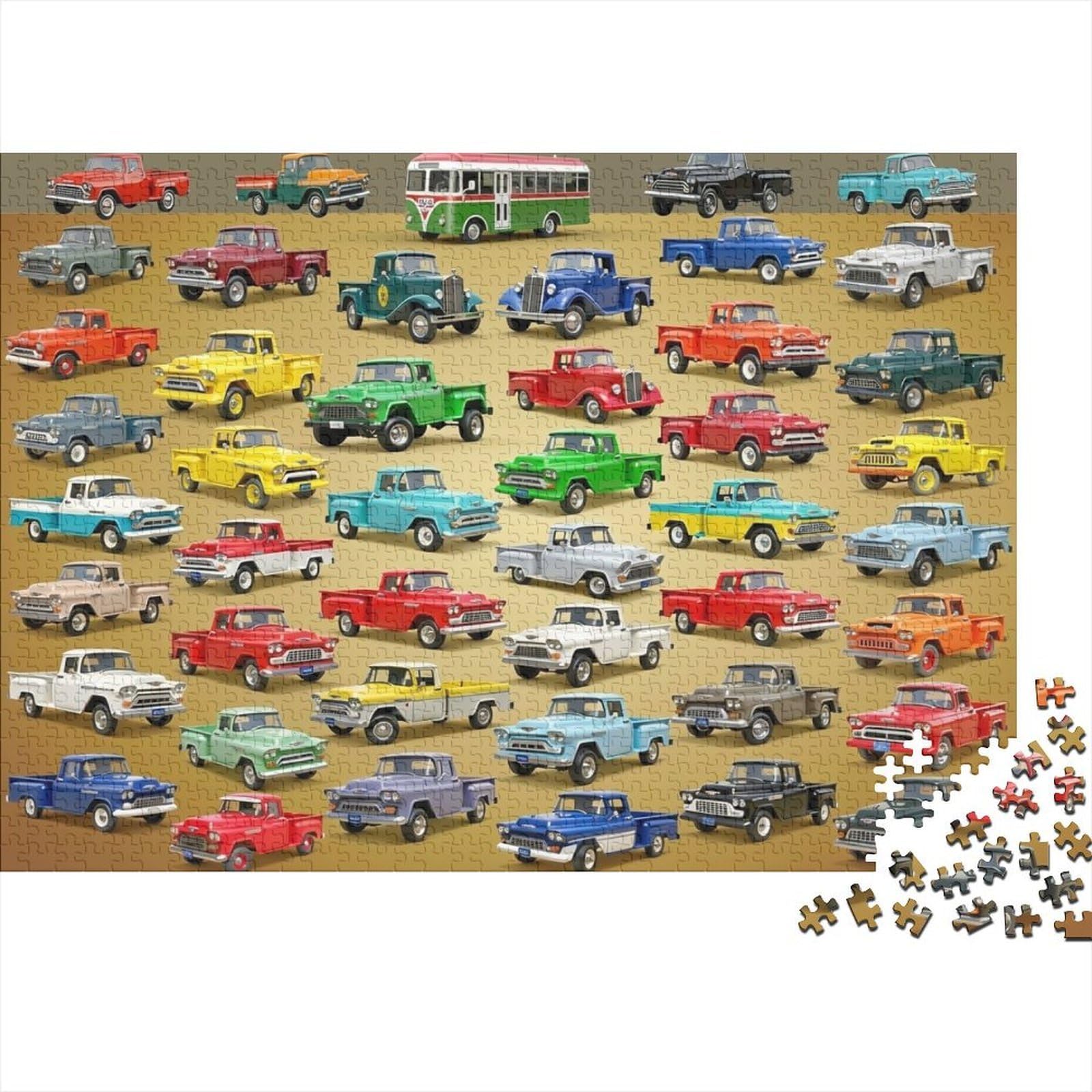 Classic Vintage Cars 1000 Piece Jigsaw Puzzle Paper for Adults Colorful Car Collection Relaxing Focus Family Decoration Gift 38x26cm/1000pcs