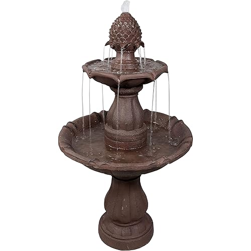 Sunnydaze Curved Plinth Outdoor Water Fountain - 2-Tier Waterfall Fountain & Backyard Water Feature for Garden, Patio, & Backyard