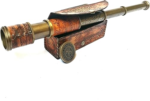 Miniatura 2 de Telescopio náutico de latón pirata de mano con cajafunda, decoración del hogar del marinero, capitán pirata, barco, regalo (14 pulgadas)