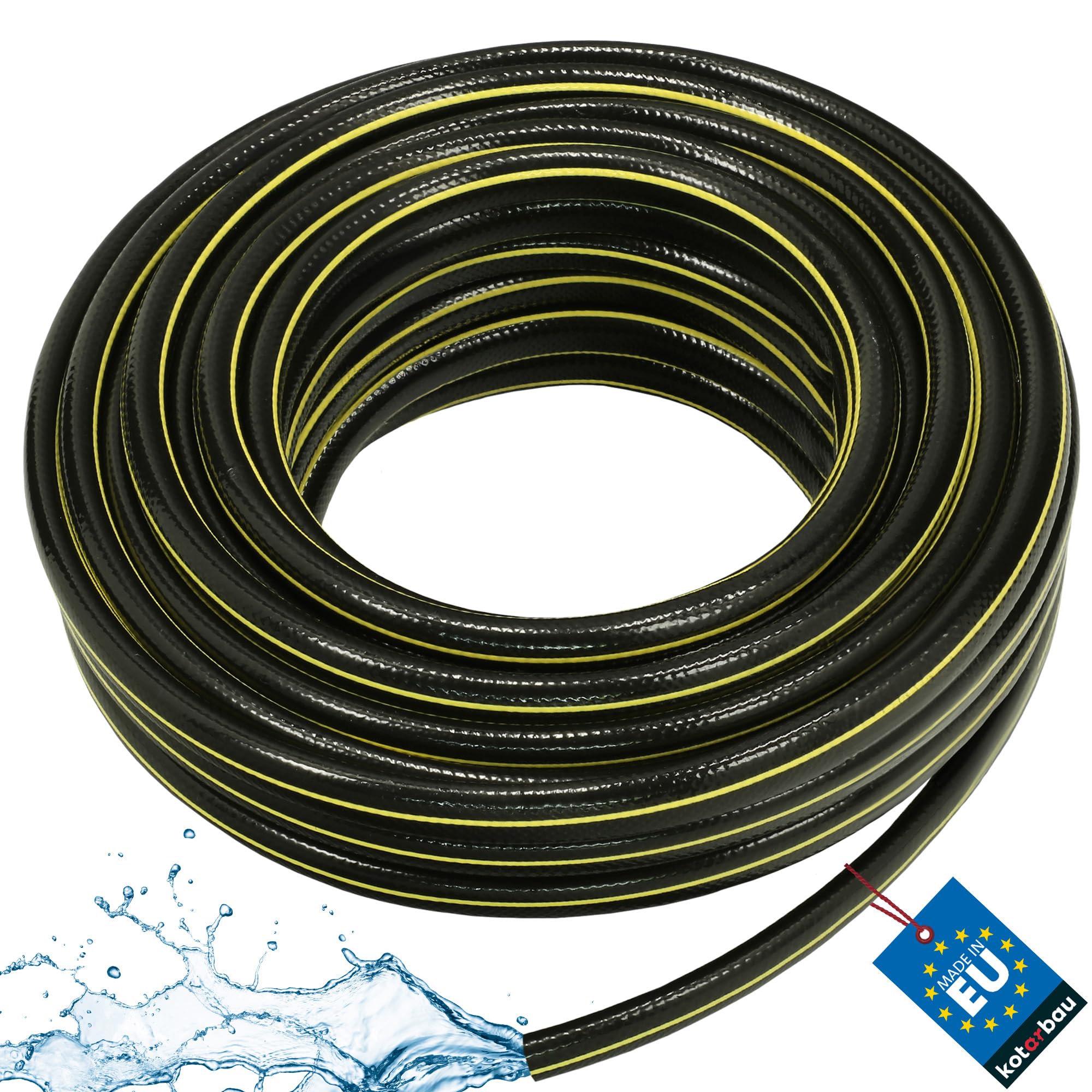KOTARBAU® Tubo dell’acqua da giardino da 1", 30 m, 4 strati, flessibile in PVC rinforzato, anti-torsione, nero, professionale per irrigazione delle piante, da giardino