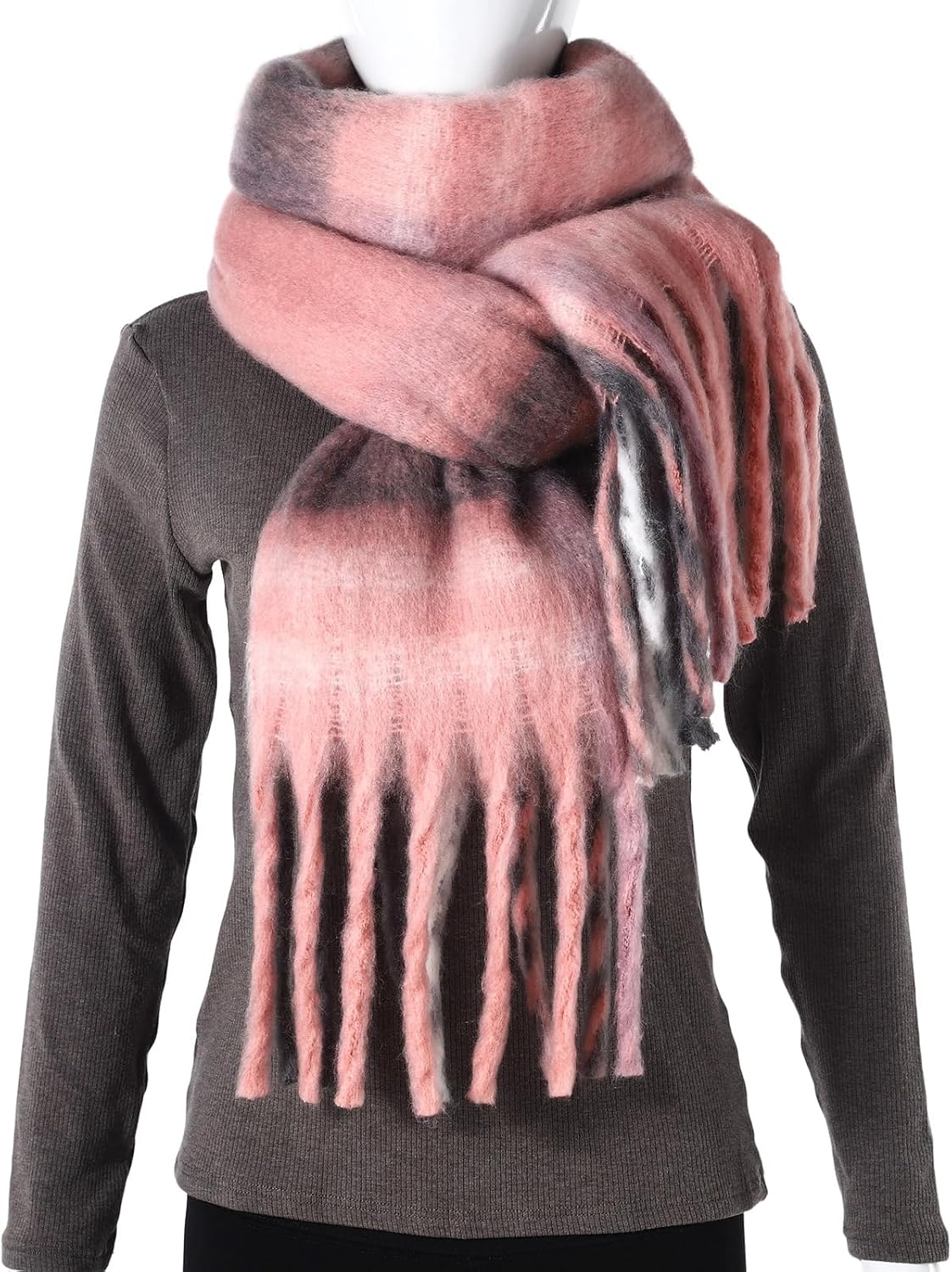 AUSEKALY Women's Scarf Big Colorful Thick Blanket Wrap Winter Oversized Warm Chunky Scarves Solid - Image 4